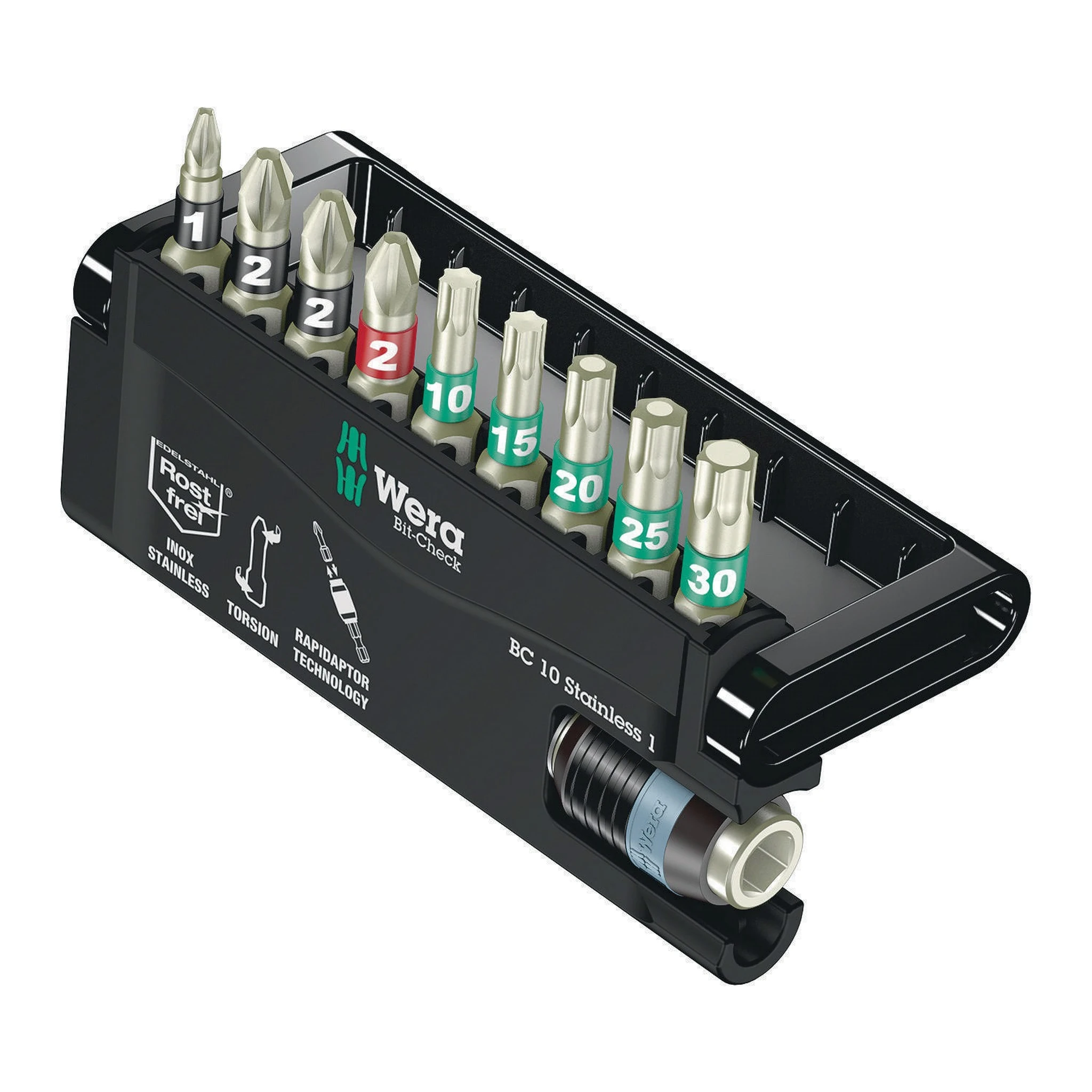 WERA | Edelstahlbitsortiment | 10-teilig | PH/PZD/TX/Schnellw.Halter