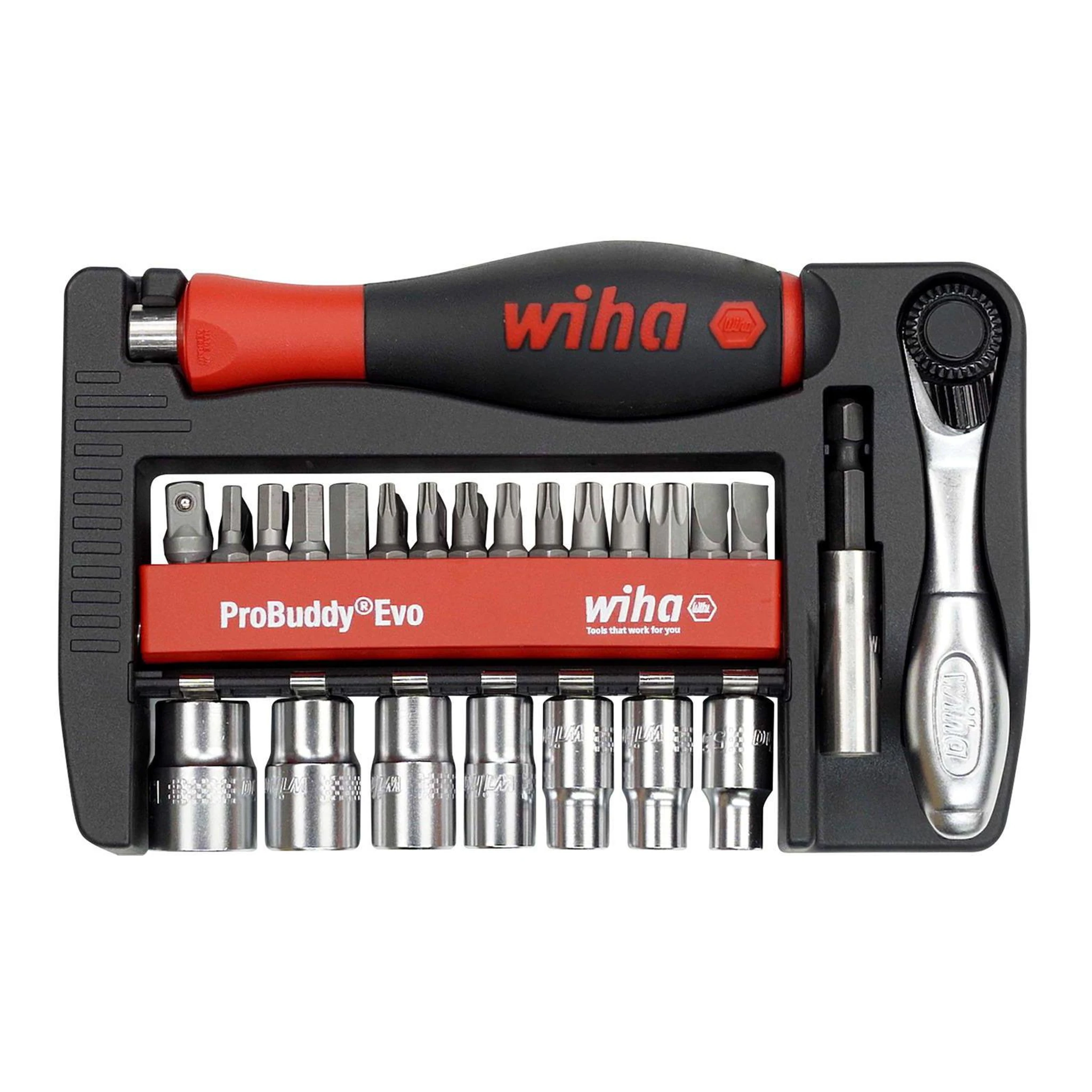 WIHA | Bit-/Steckschlüssel-Set | 40-teilig | Schlitz/PH/PZD/TX/TX-BO/Knarre/Bits