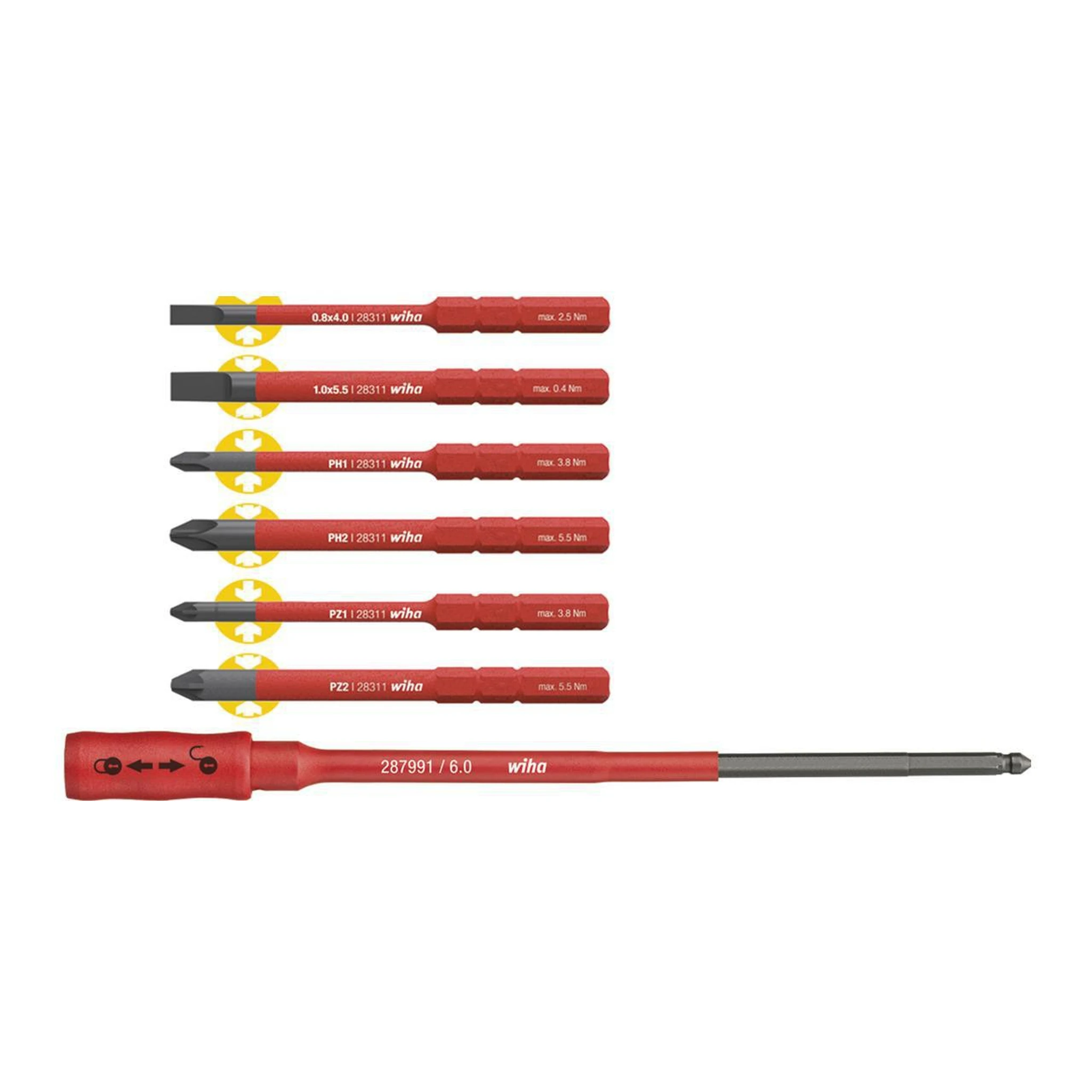 WIHA | Wechselklingen-Satz | 7-teilig | Torque/Schlitz/Phillips/Pozidriv