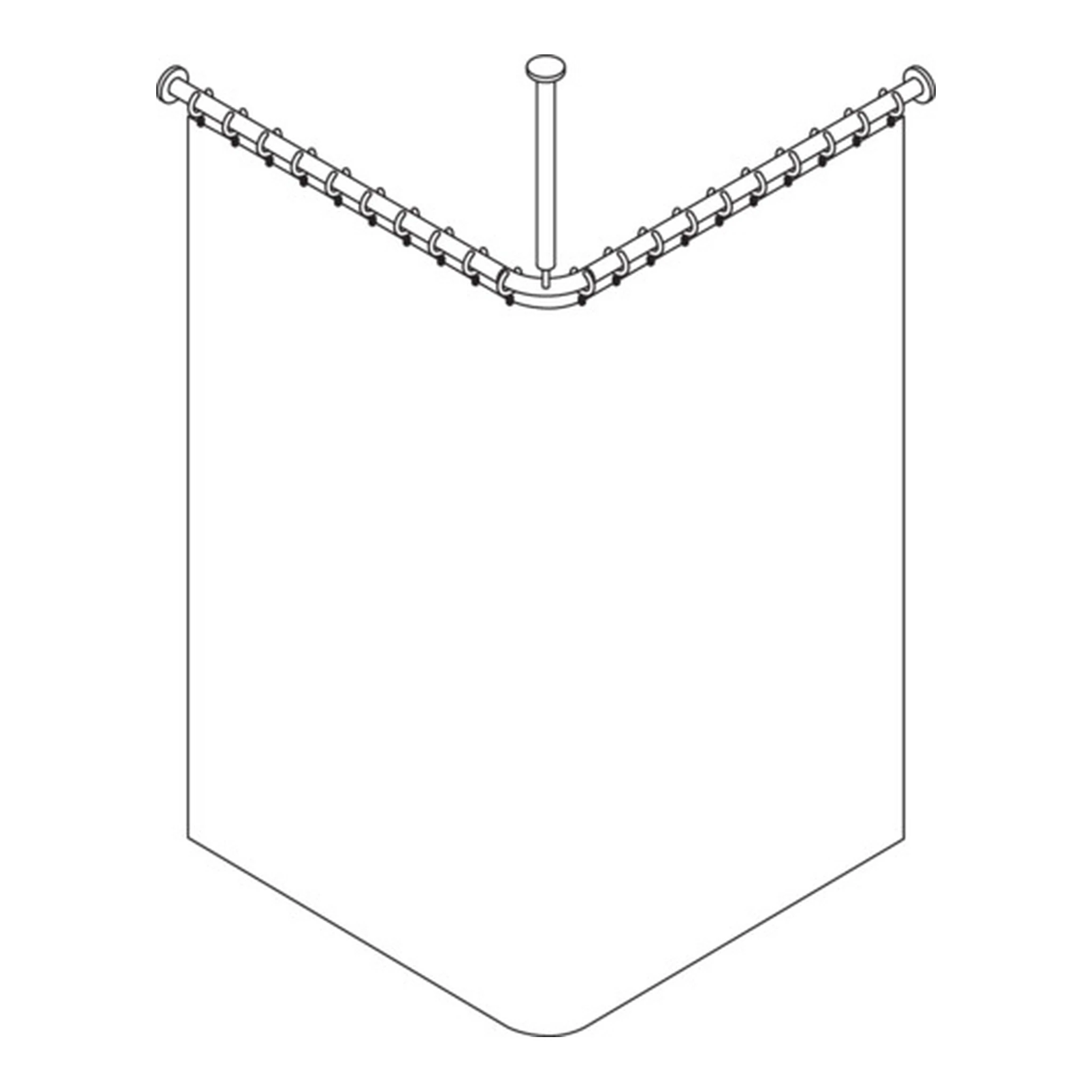 HEWI | Vorhangstange Serie 801 | mit Duschvorhang 1000 x 1000 mm, 20 Ringe