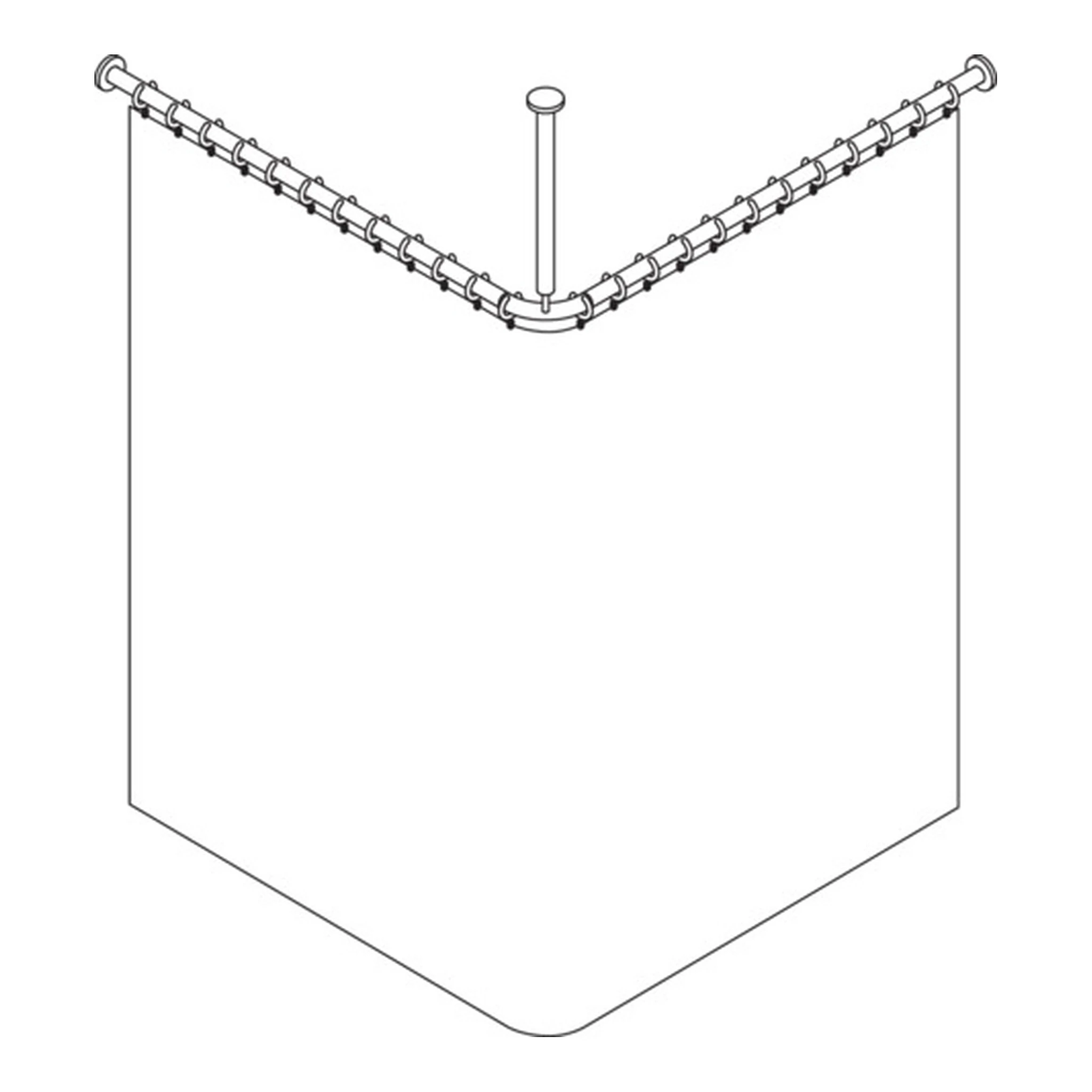 HEWI | Vorhangstange Serie 801 | mit Duschvorhang 1200 x 1200 mm, 24 Ringe