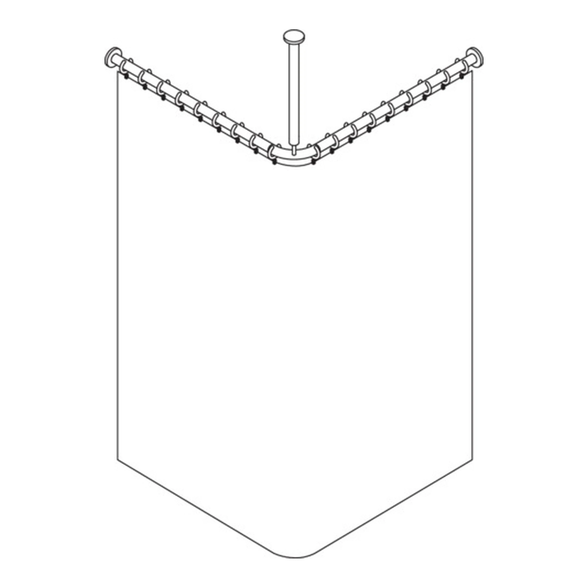HEWI | Vorhangstange Serie 801 | mit Duschvorhang 900 x 900 mm, 18 Ringe