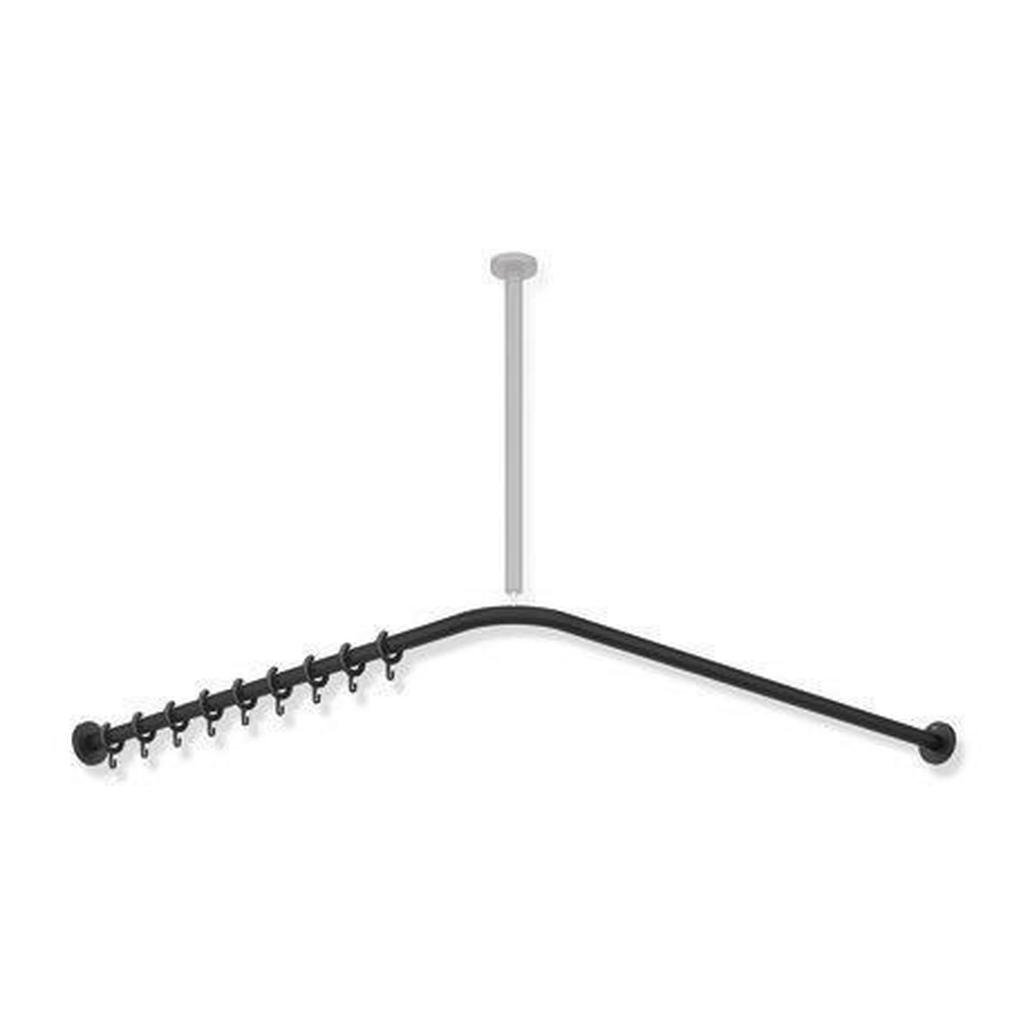 HEWI | Vorhangstange System 900 | schwarz tiefmatt 1187x1187mm, 24 Ringe schwarz tiefmatt