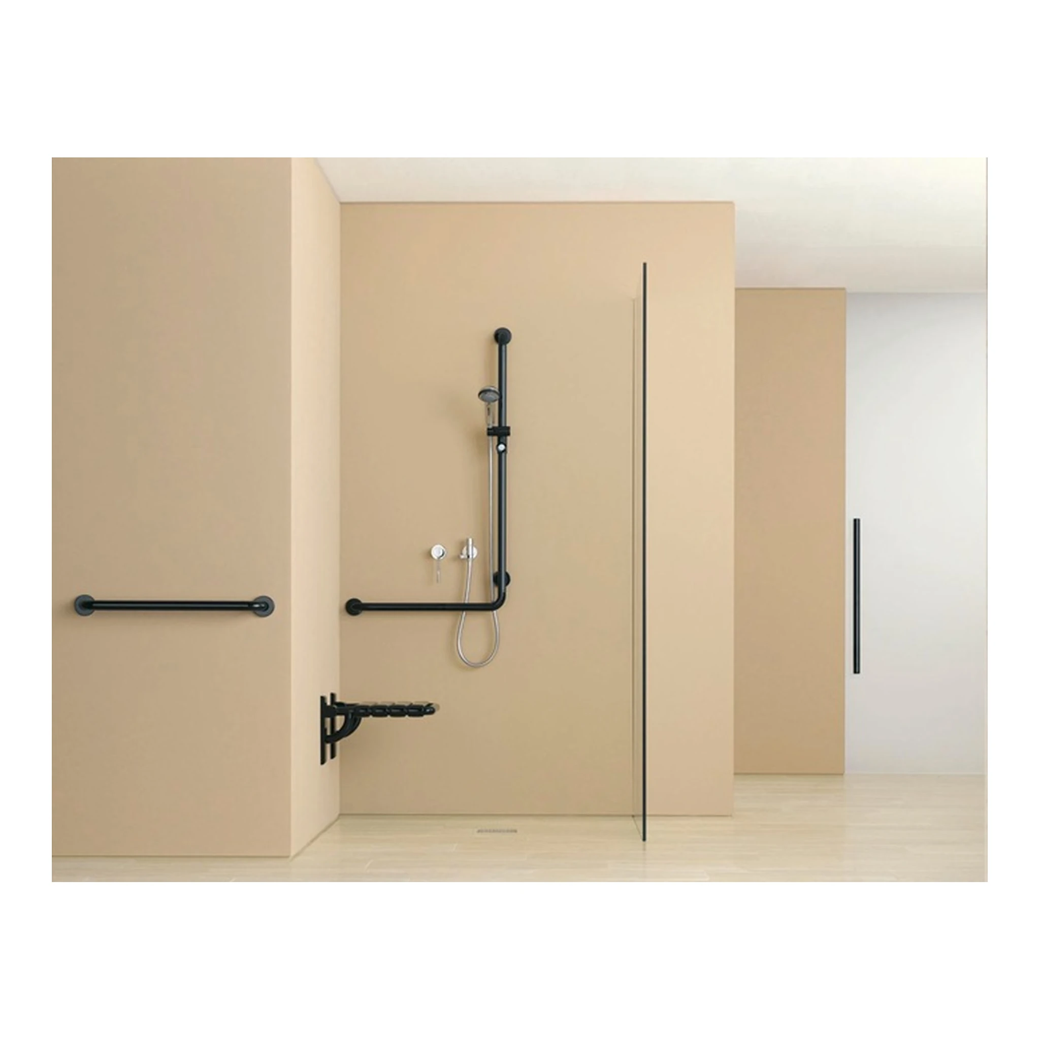 HEWI | Winkelgriff Serie 801 | senkrecht 1100 mm, mit Brausehalter anthrazitgrau – Bild 2