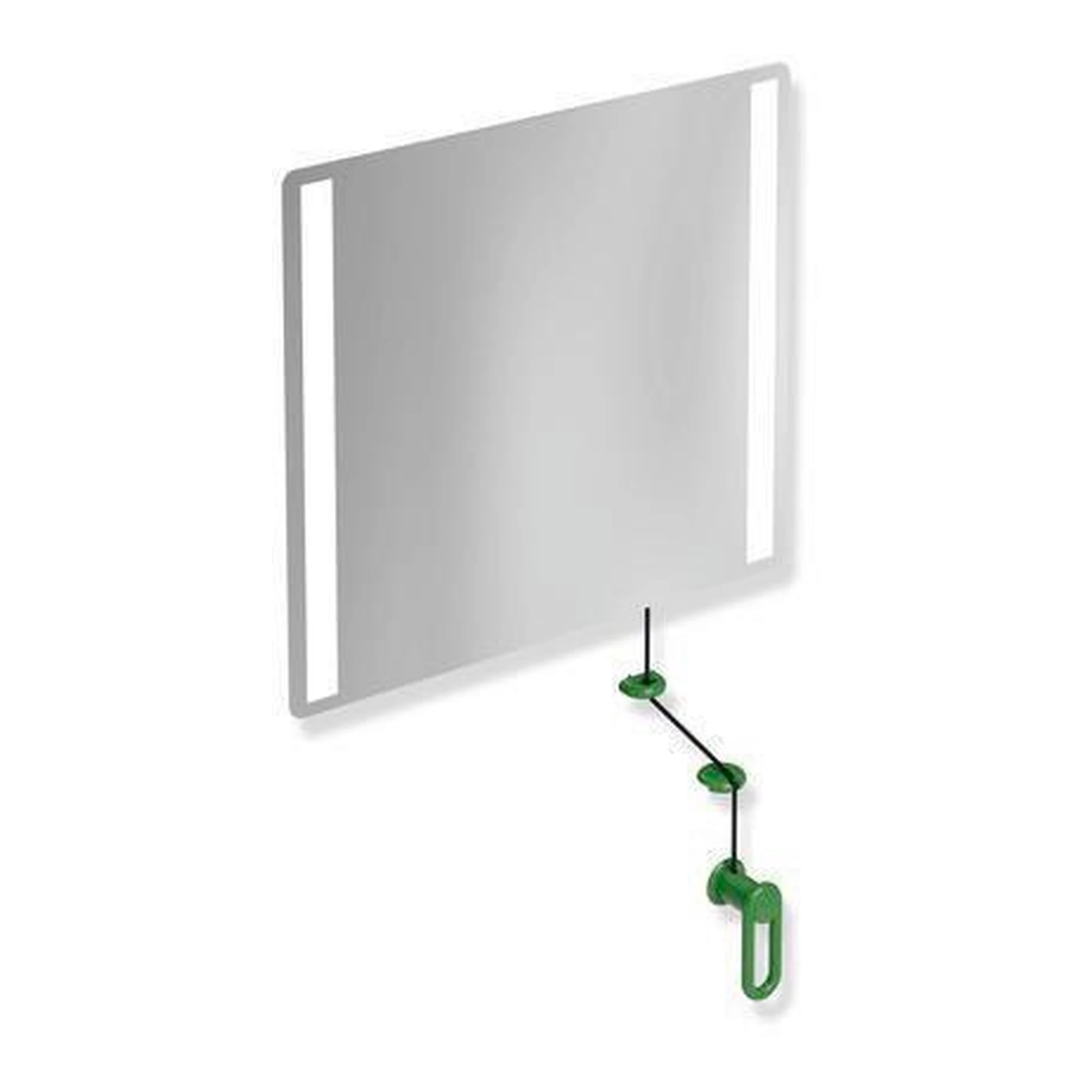HEWI | LED-Kippspiegel Serie 801 | 600 mm breit, 540 mm hoch maigrün
