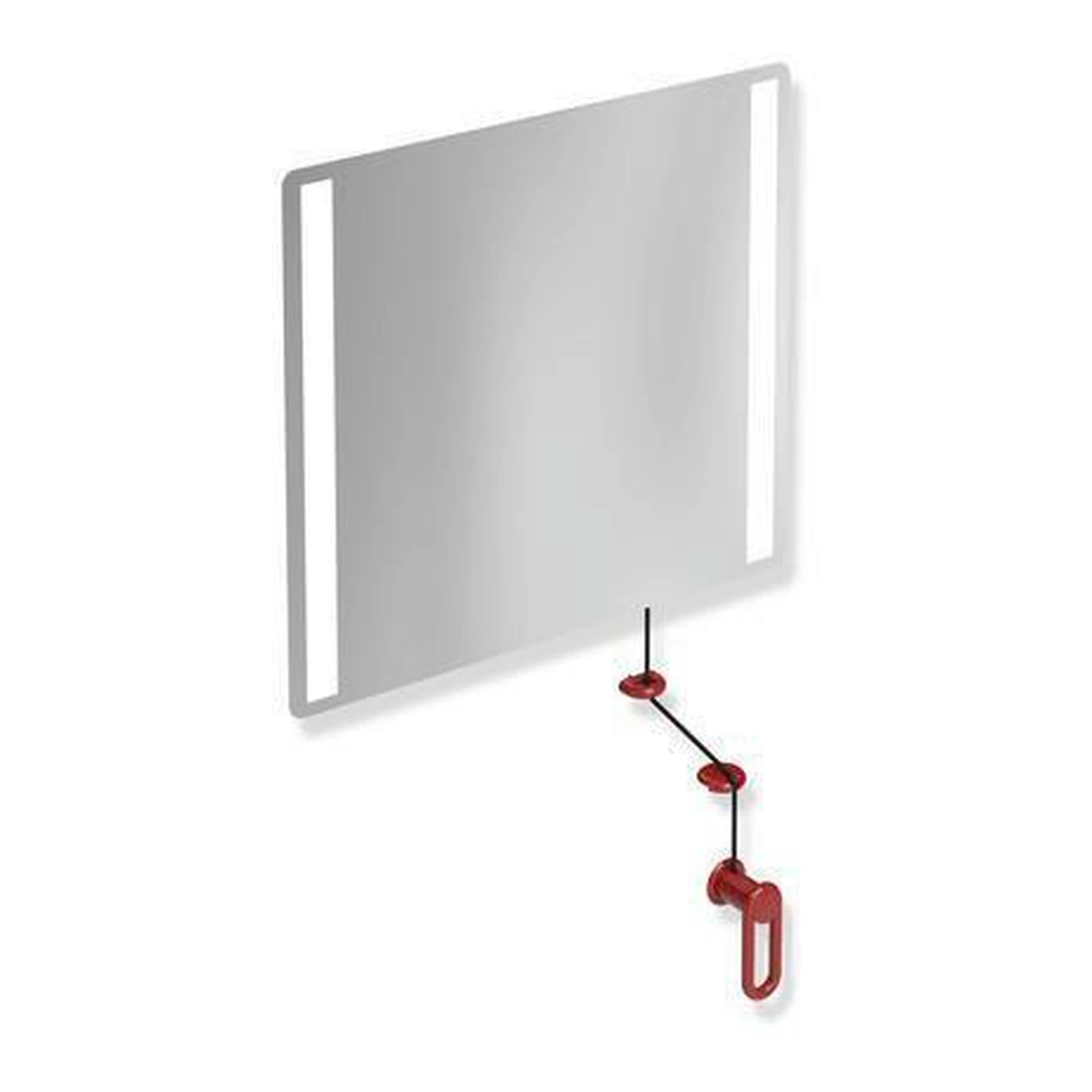 HEWI | LED-Kippspiegel Serie 801 | 600 mm breit, 540 mm hoch rubinrot