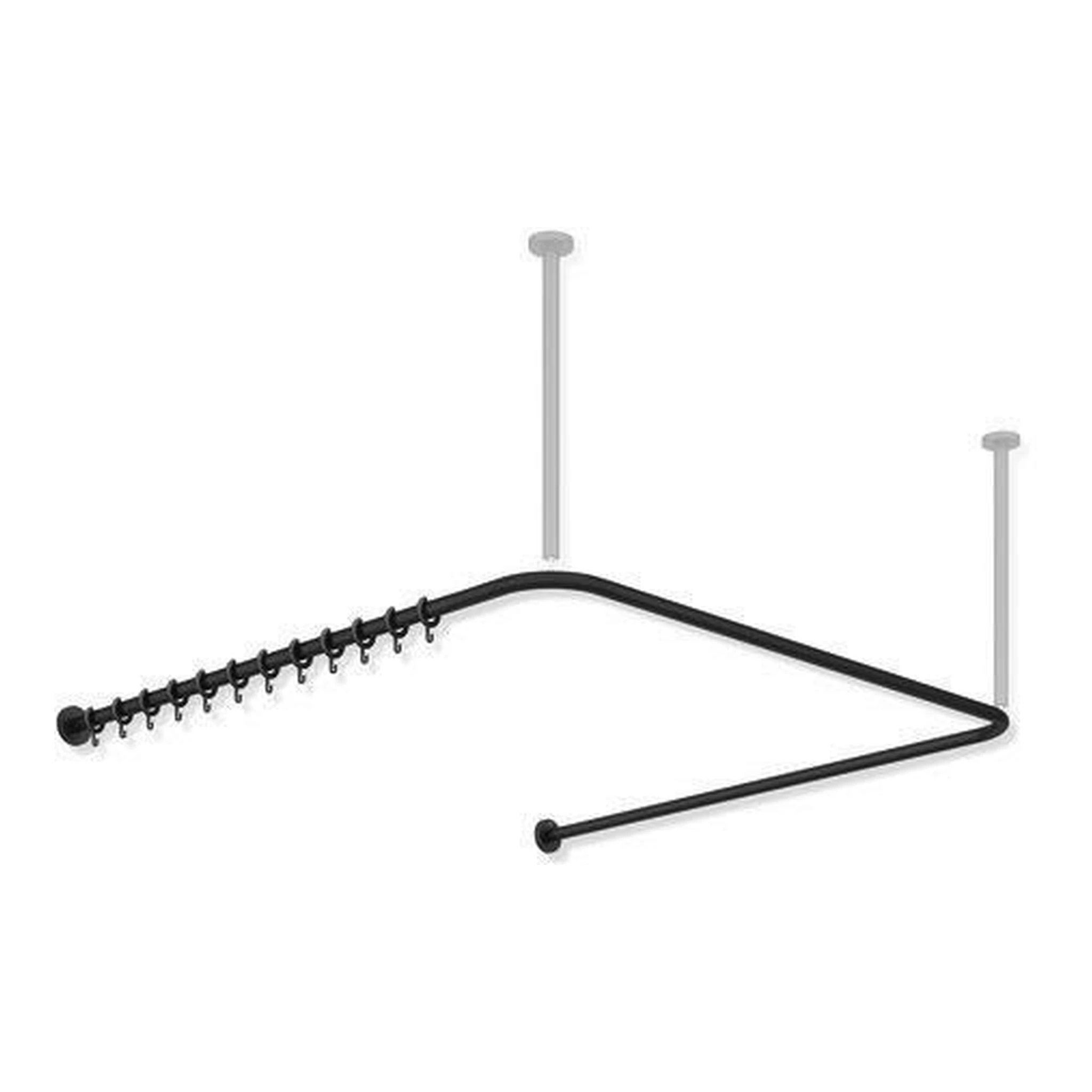 HEWI | Vorhangstange System 900 | schwarz tiefmatt 987x975x987mm, 28 Ringe schwarz tiefmatt