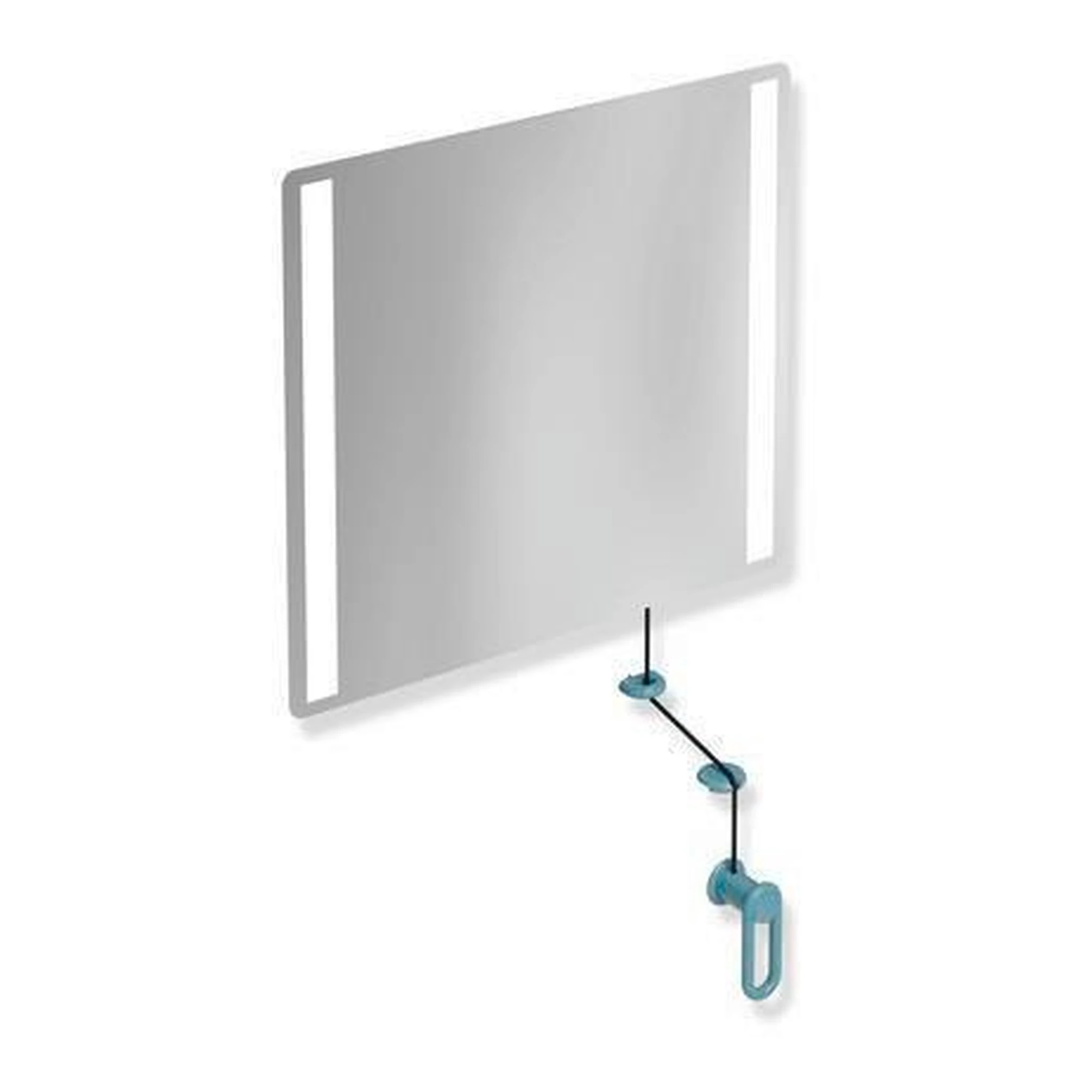 HEWI | LED-Kippspiegel Serie 801 | 600 mm breit, 540 mm hoch aquablau