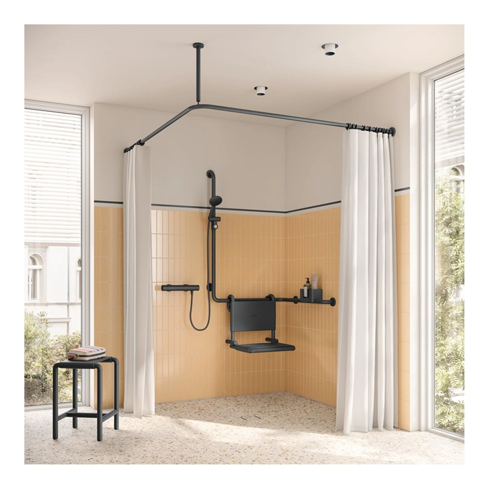 HEWI | Duschhandlauf Serie 801 | senkrecht 1100 mm, mit Brausehalterstang anthrazitgrau – Bild 2