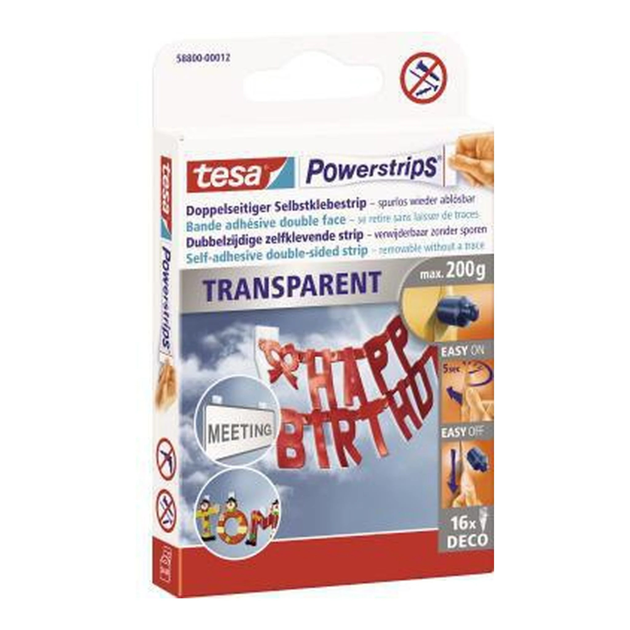 TESA | Klebepad tesa® Powerstrips® transparent Deco | dekorieren 14,5 x 42 mm (B x L) transparent 16 St./Pack.