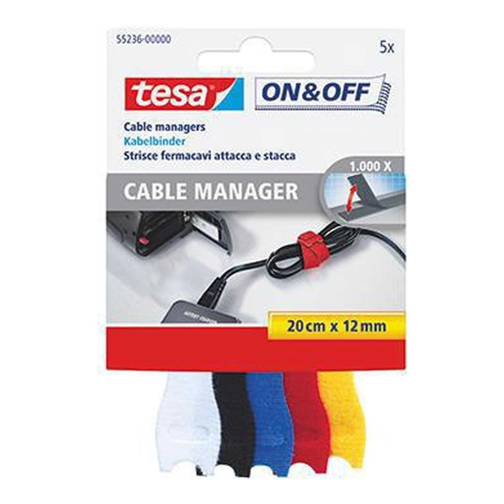 TESA | Kabelbinder tesa® On & Off® Cable Manager small | Polyamid farbig sortiert 5 St./Pack.