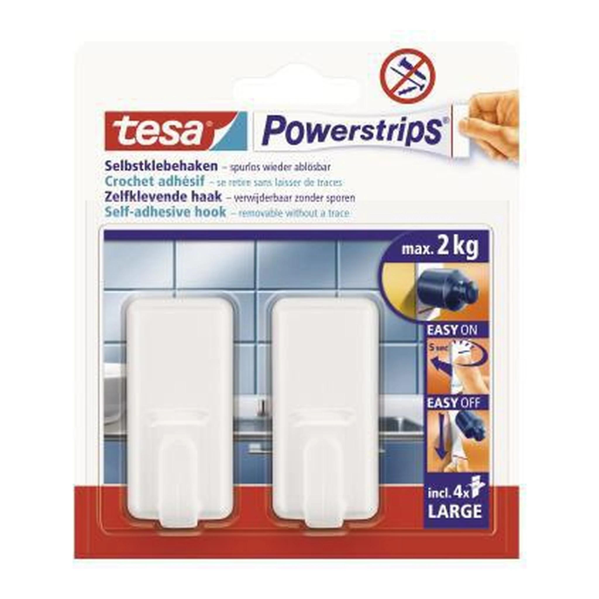 TESA | Haken tesa® Powerstrips® Large Classic Küche | Bad 28 x 59 x 23 mm (B x H x T) 2kg weiß 2 St./Pack.