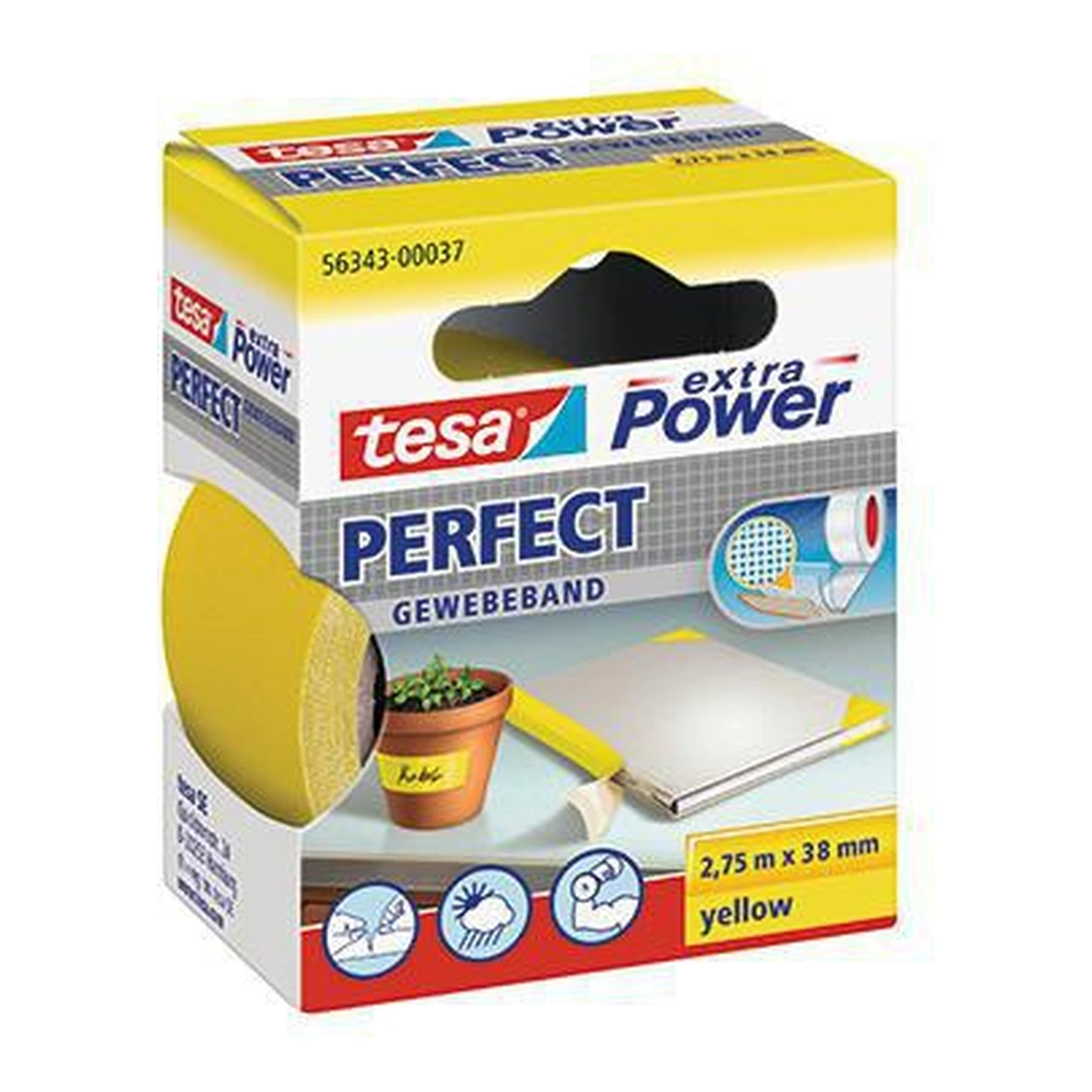 TESA | Gewebeband tesa® extra Power® Perfect Innenbereich | Außenbereich 38 mm x 2,75 m (B x L) gelb