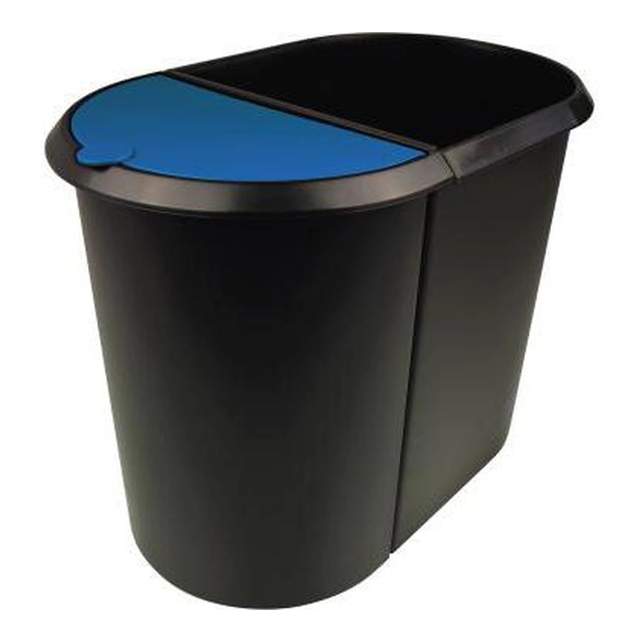 HELIT | Papierkorb helit the double 27 x 34,8 x 44 cm (B x | H x T) 29l Kunststoff Farbe: schwarz Farbe des Deckels: blau 2 Sortierfächer