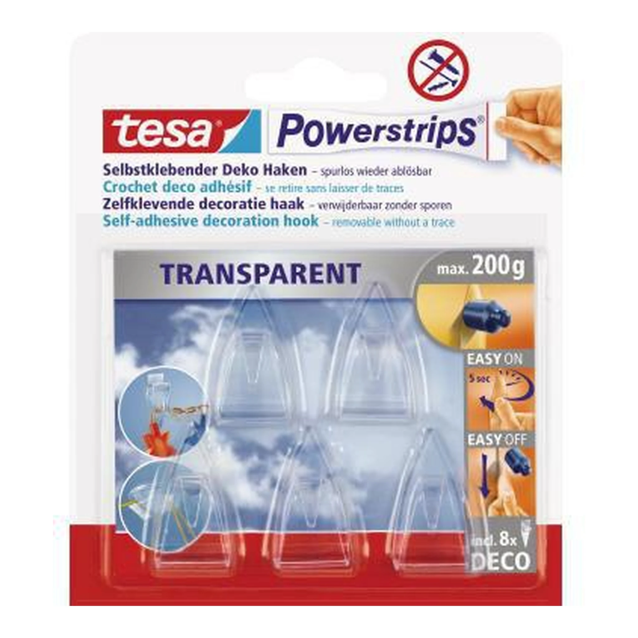 TESA | Haken tesa® Powerstrips® transparent Deco 19 | x 34 mm (B x L) 0,2kg inkl. 8 Powerstrips® Deco transparent 5