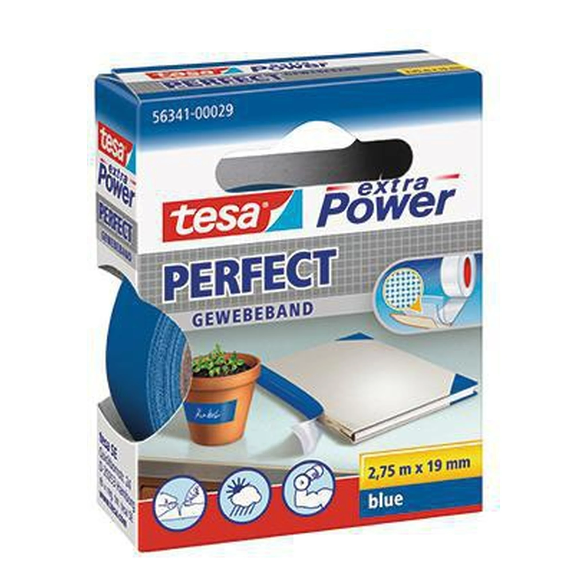 TESA | Gewebeband tesa® extra Power® Perfect Innenbereich | Außenbereich 19 mm x 2,75 m (B x L) blau