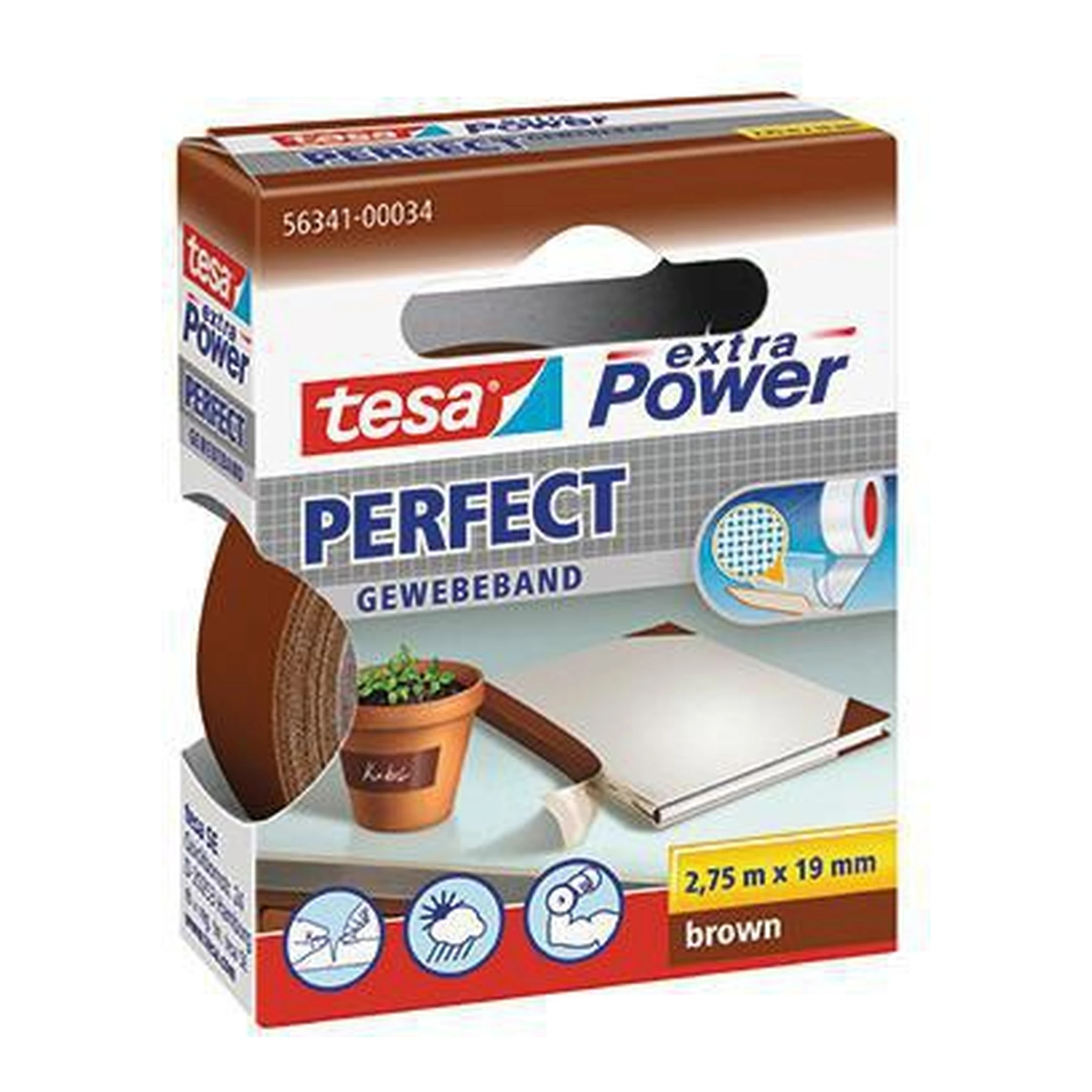 TESA | Gewebeband tesa® extra Power® Perfect Innenbereich | Außenbereich 19 mm x 2,75 m (B x L) braun