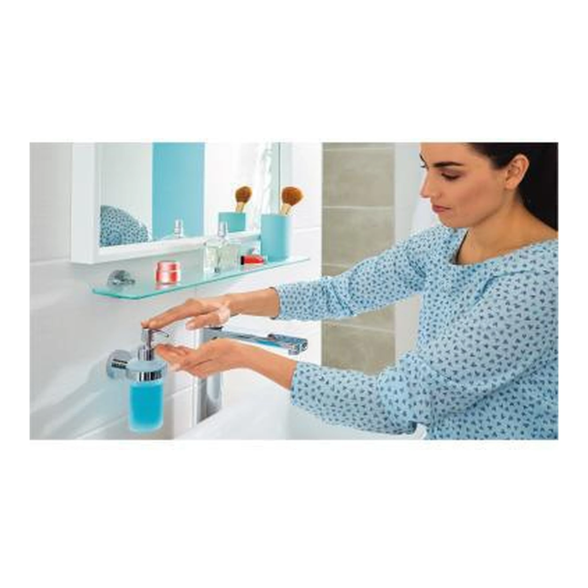 TESA | Seifenspender tesa® SMOOZ 7 x 17 x 12,6 cm (B x H x T) | 0,2l inkl. Klebelösung ohne Lösungsmittel Metall/Glas chrom/weiß – Bild 3