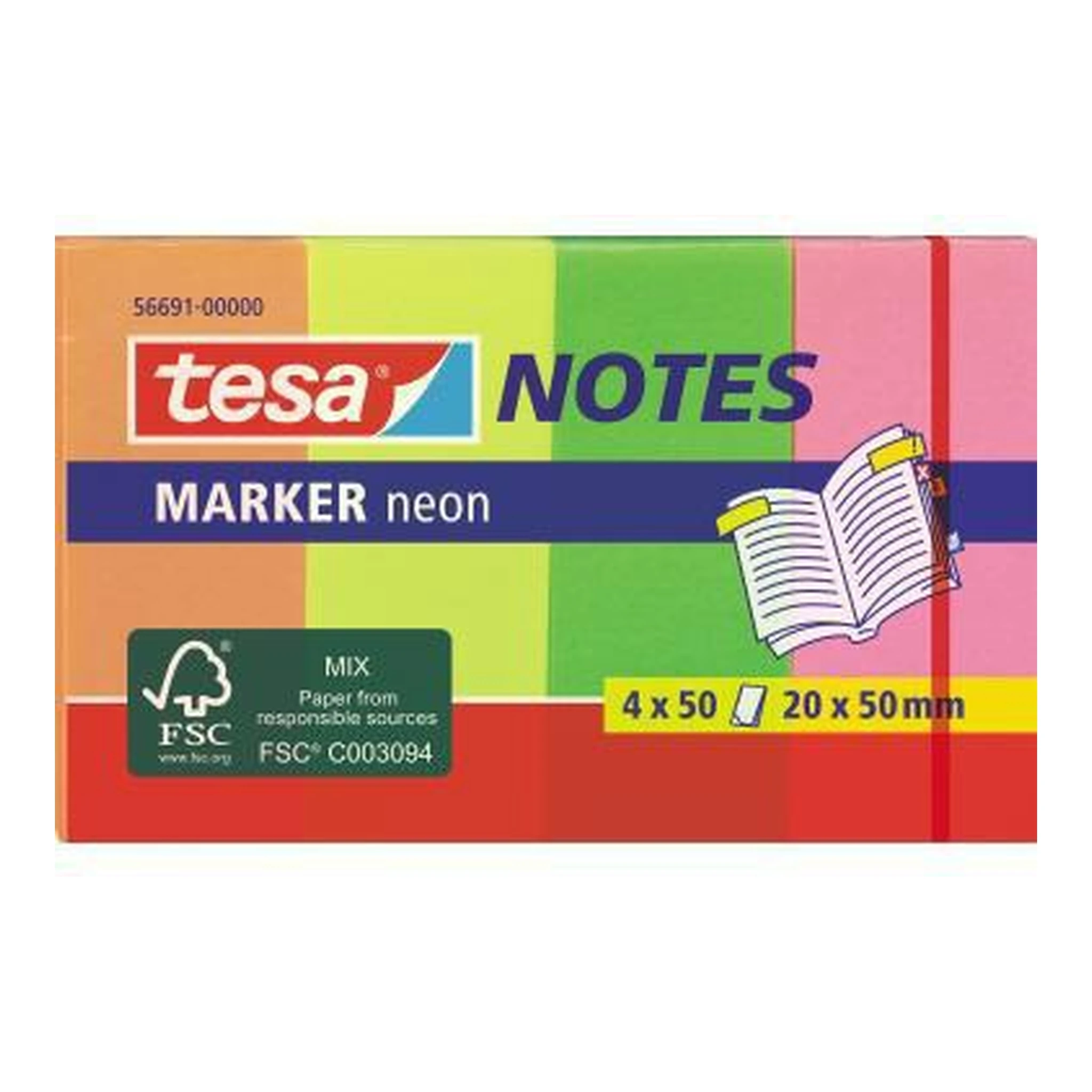 TESA | Haftmarker tesa® Marker Notes Neon 50 x 20 mm (B x | H) pink grün orange gelb 50 Bl./Block 4 Block/Pack.
