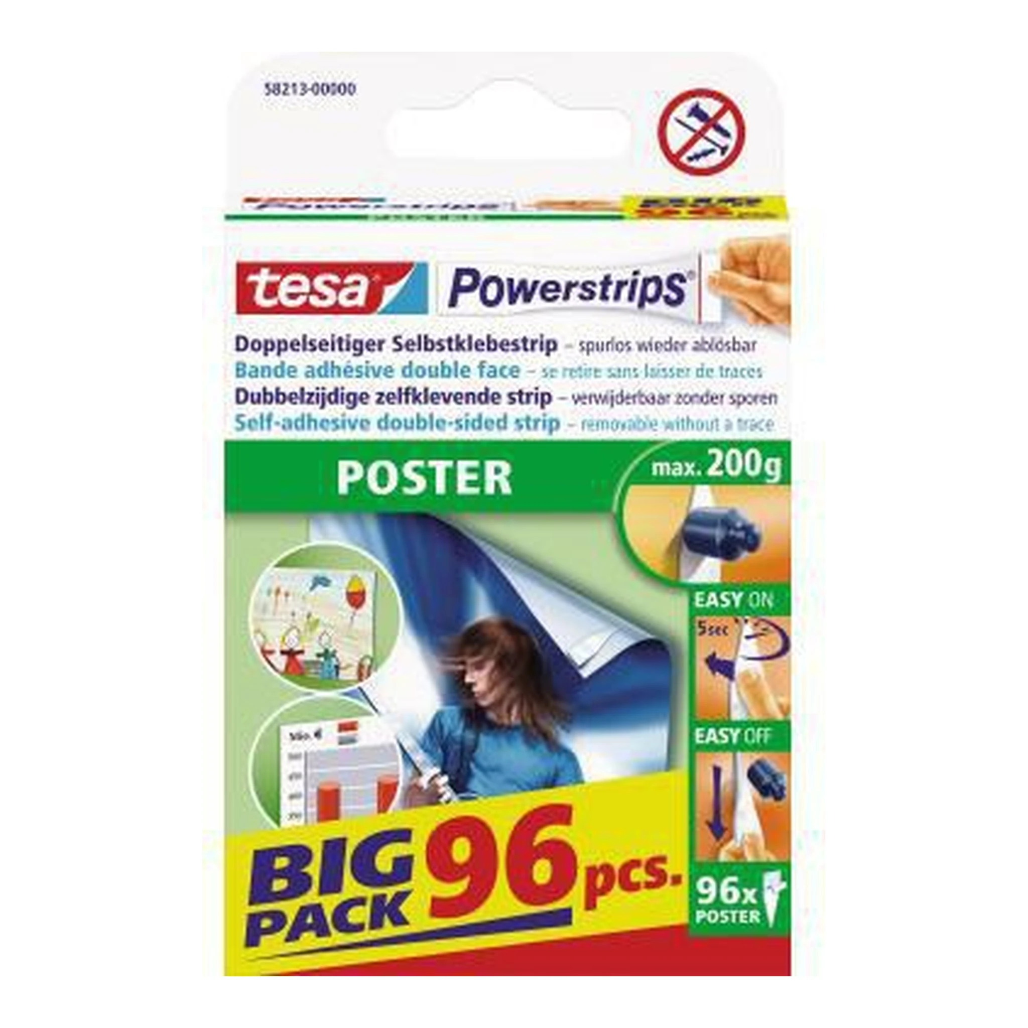 TESA | Klebepad tesa® Powerstrips® Poster Poster Charts | Zeichnungen 14,5 x 42 mm (B x L) weiß 96 St./Pack.