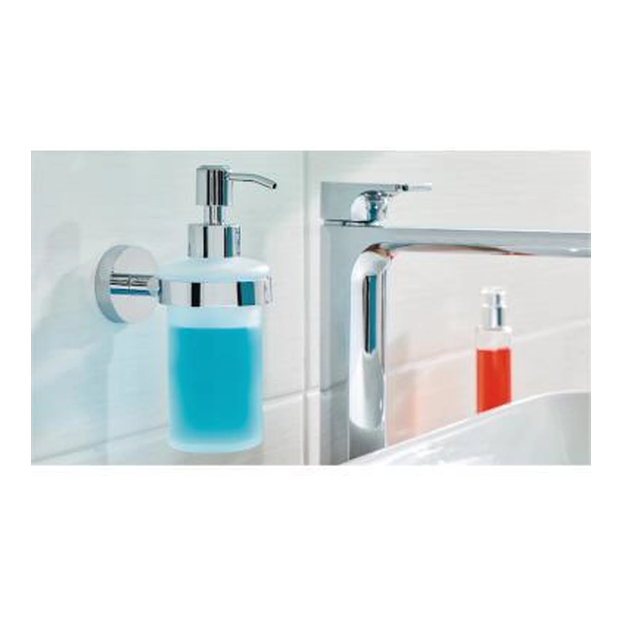 TESA | Seifenspender tesa® SMOOZ 7 x 17 x 12,6 cm (B x H x T) | 0,2l inkl. Klebelösung ohne Lösungsmittel Metall/Glas chrom/weiß – Bild 2