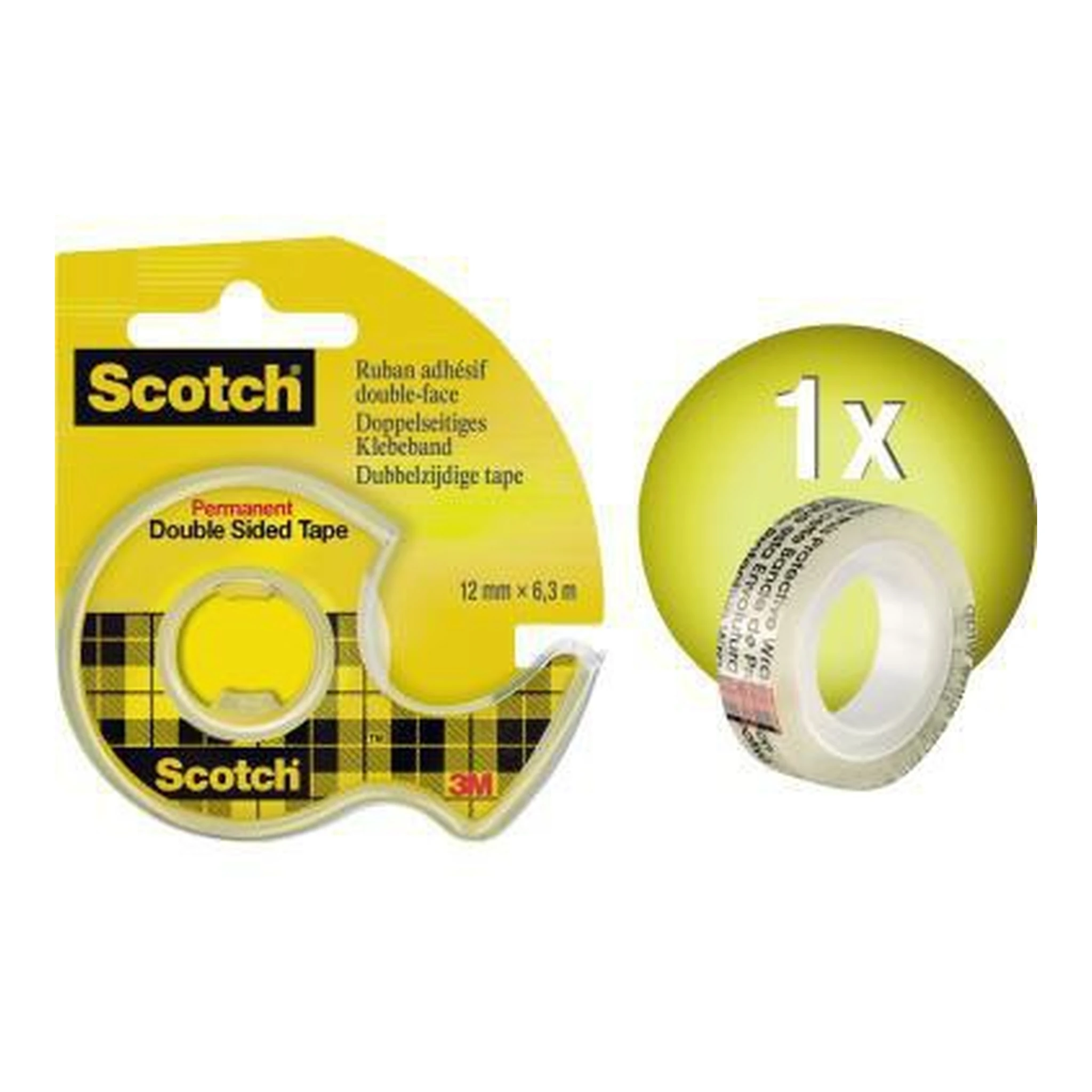 SCOTCH | Handabroller Scotch® nachfüllbar inkl. 1 Rolle | doppelseitiger Klebefilm 12 mm x 6,3 m (B x L) mit Lösungsmittel transparent