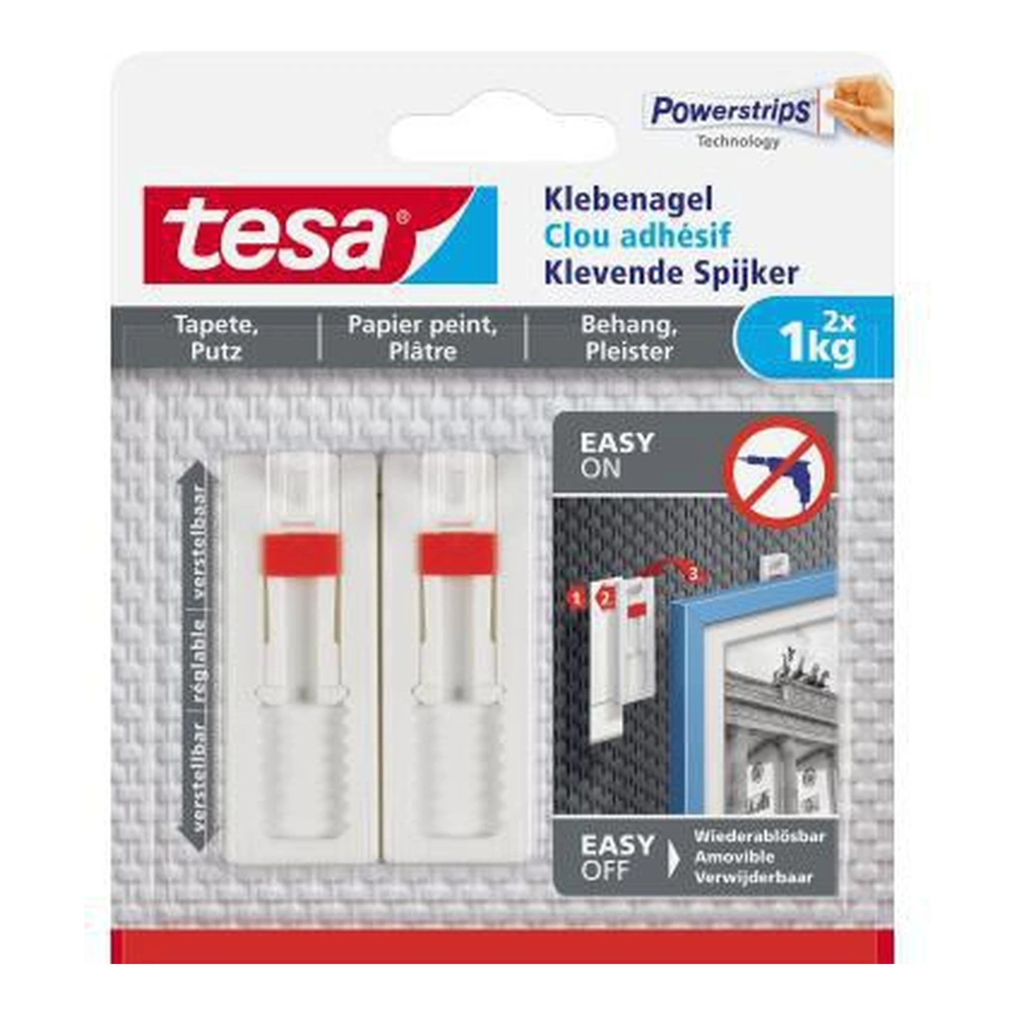 TESA | Klebenagel tesa® Tapete Putz 2 x 1kg inkl. drei | Klebestreifen weiß 2 St./Pack.