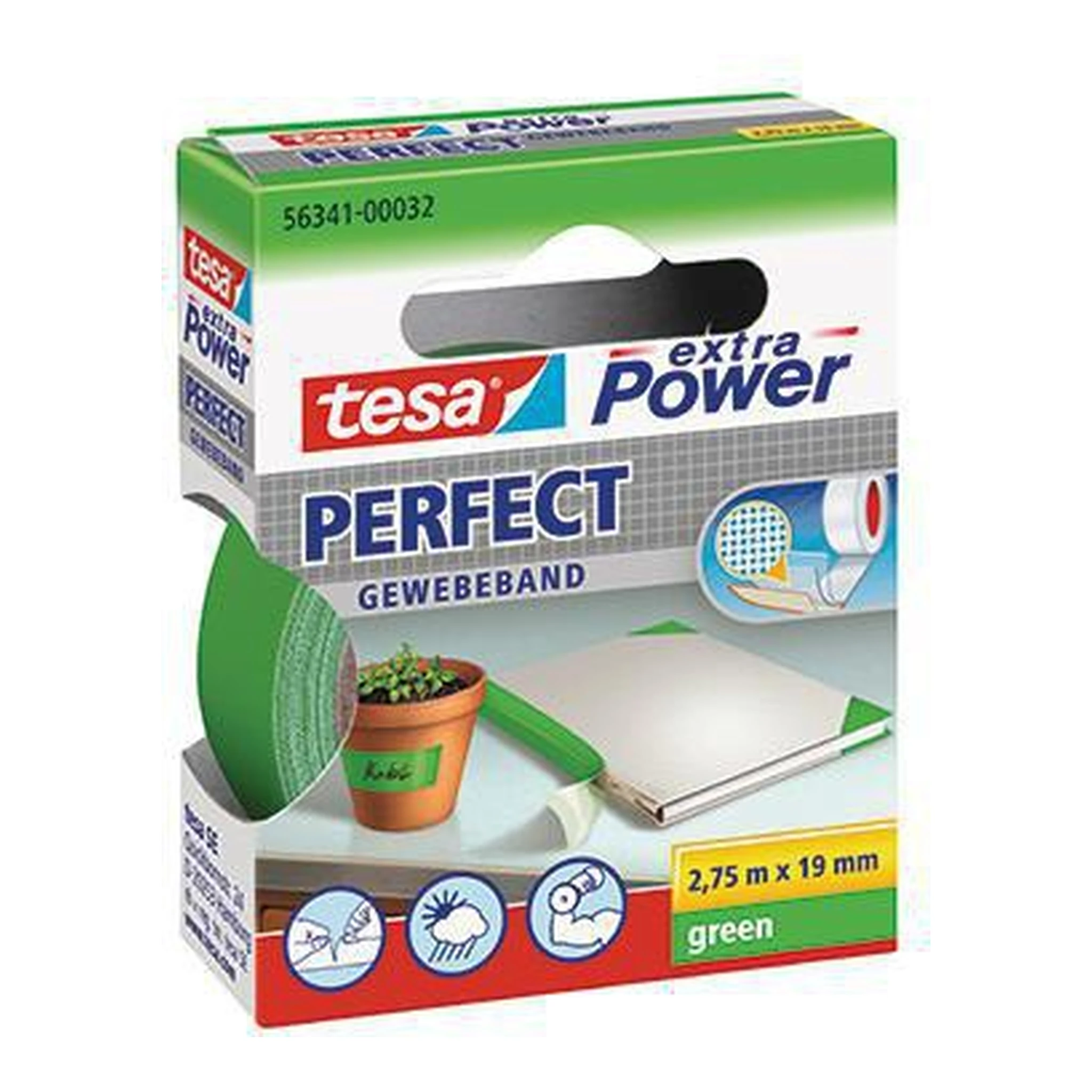 TESA | Gewebeband tesa® extra Power® Perfect Innenbereich | Außenbereich 19 mm x 2,75 m (B x L) grün