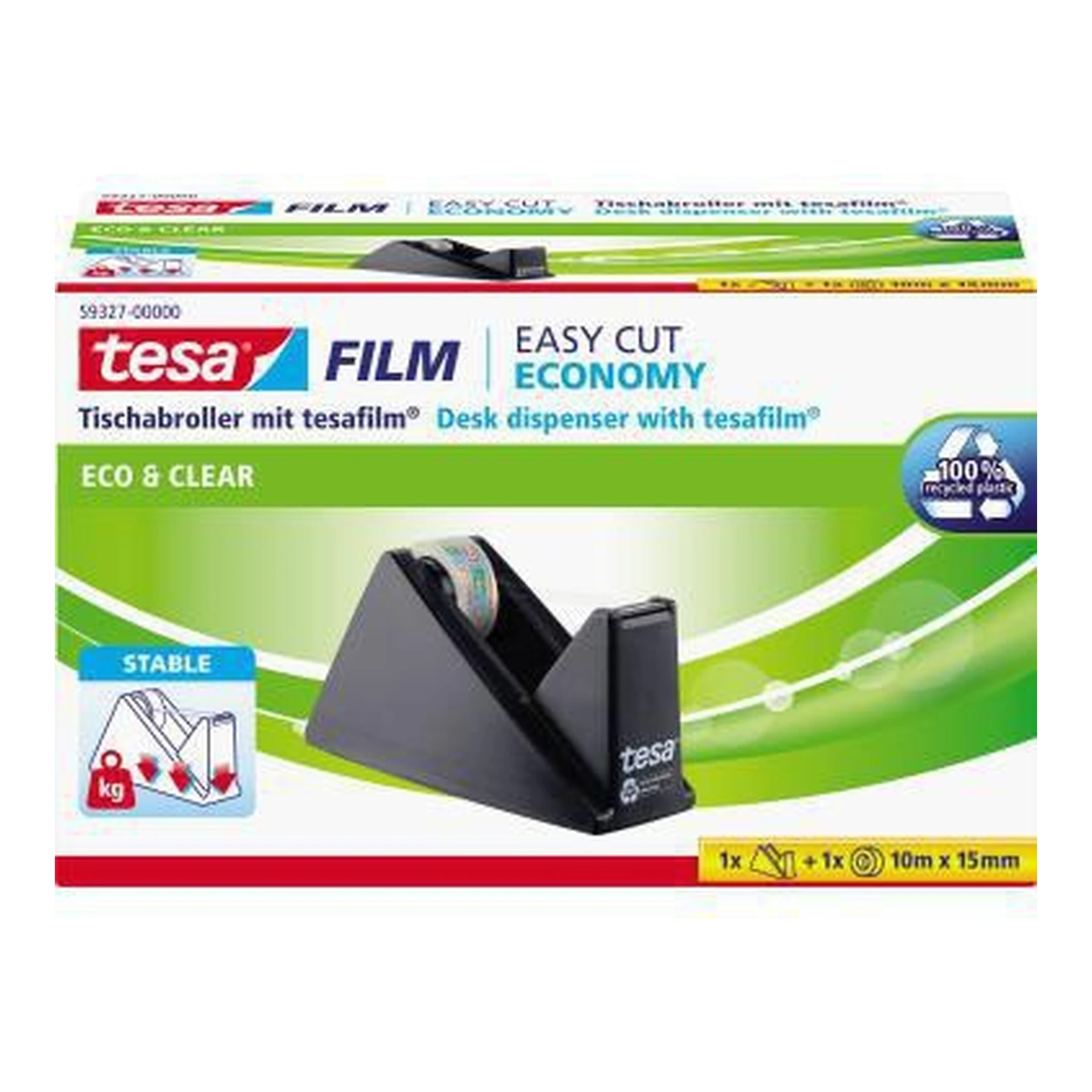 TESA | Tischabroller tesa® Easy Cut® Economy ecoLogo® | Promo 19 mm x 33 m (B x L) inkl. 1 Rolle tesafilm® Eco & Clear 15 mm x 10 m (B x