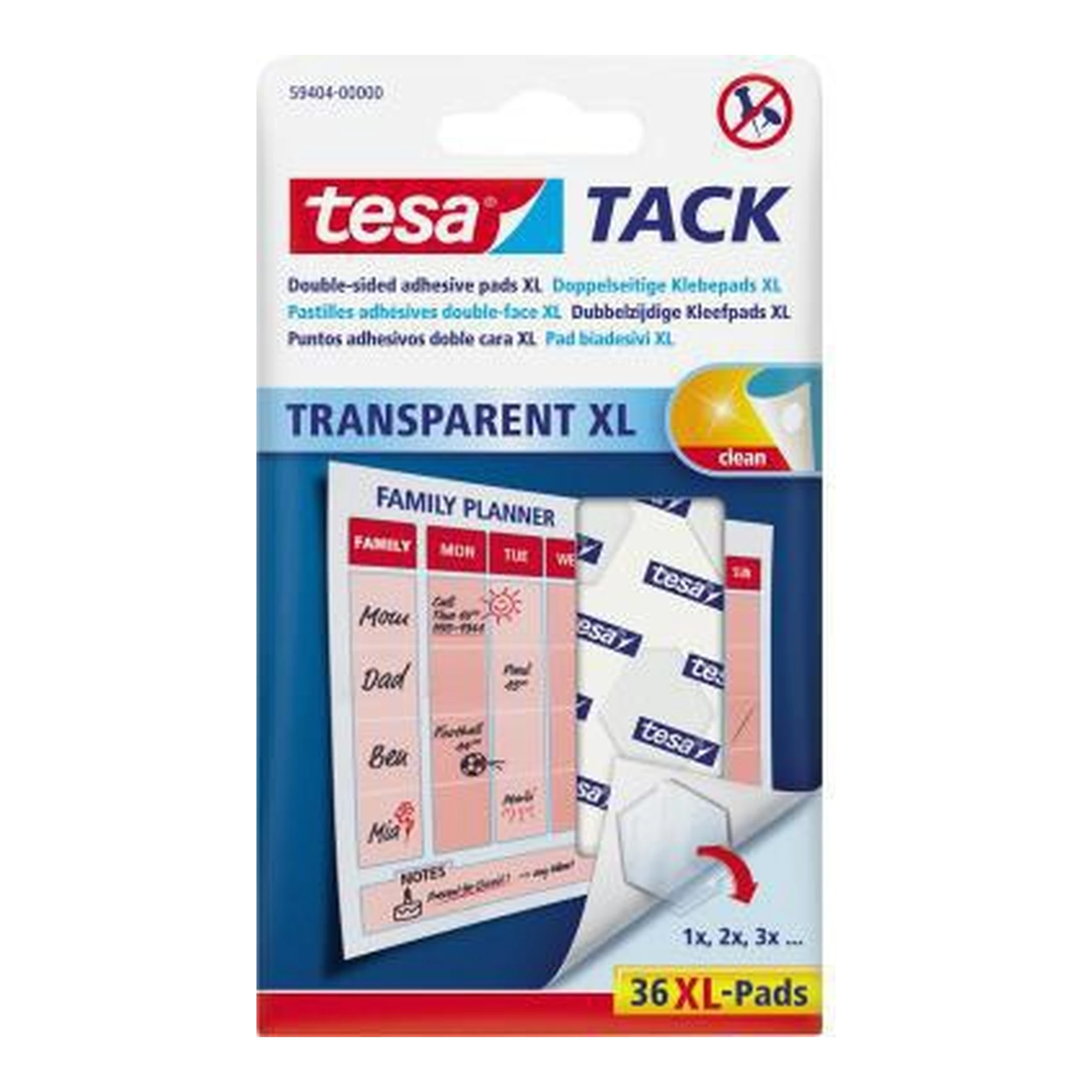 TESA | Klebepad tesa® TACK Transparent große Papiere | Kalenderblätter Flipcharts Poster 20 x 24 mm (B x L) transparent 36 St./Pack.