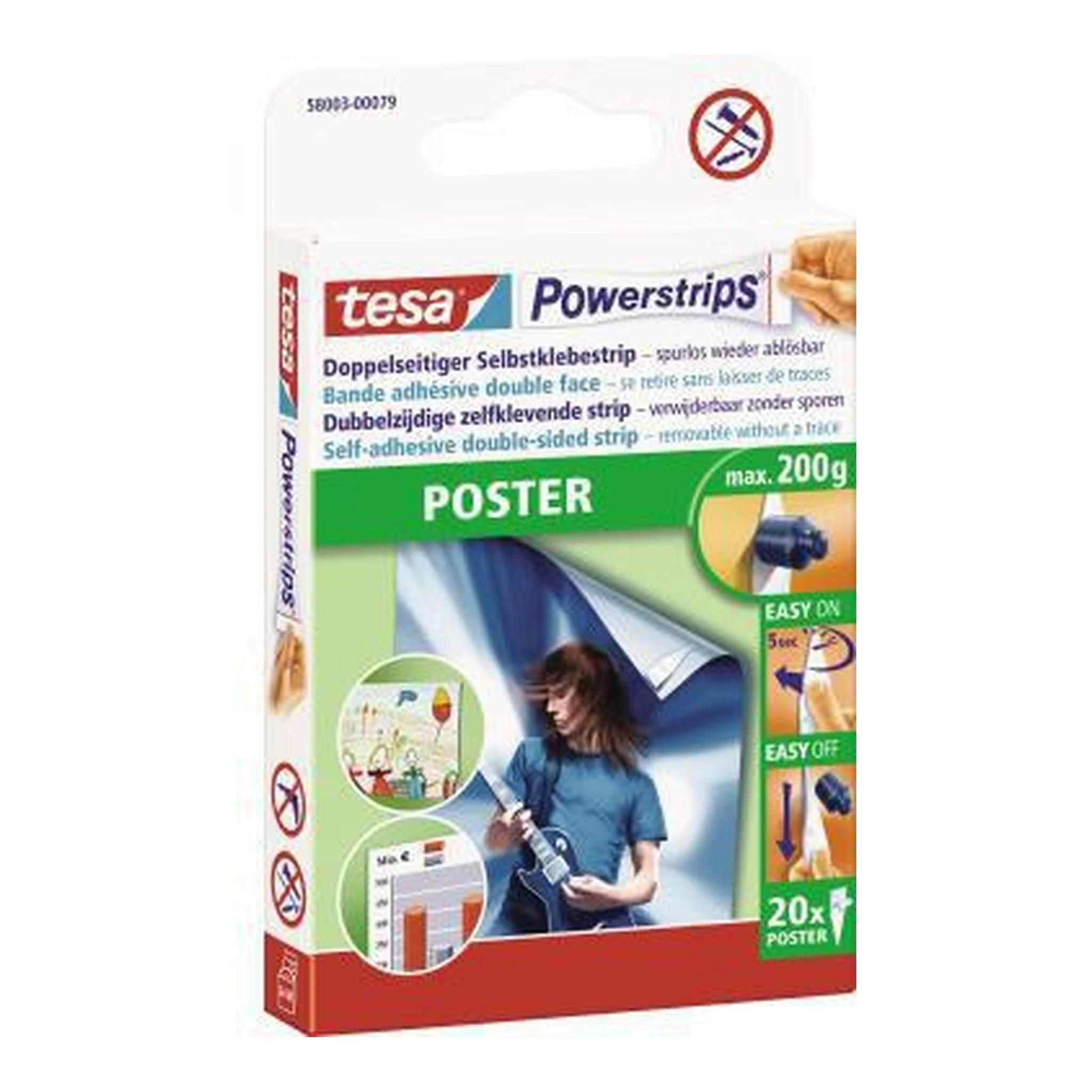 TESA | Klebepad tesa® Powerstrips® Poster Poster Charts | Zeichnungen 14,5 x 42 mm (B x L) weiß 20 St./Pack.