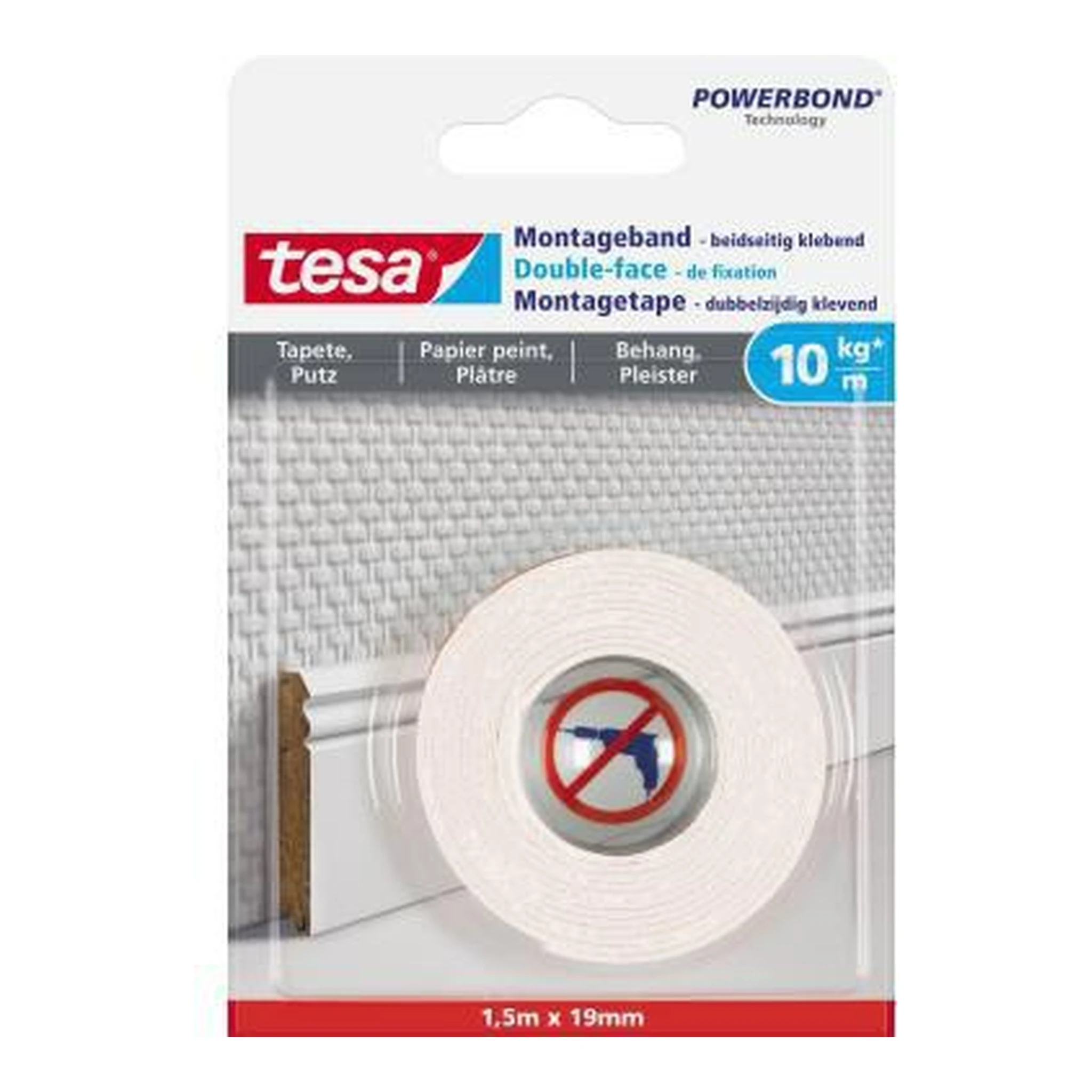 TESA | Montageklebeband tesa® Innenbereich 19 mm x 1,5 m (B x L) | 10kg beidseitig klebend weiß