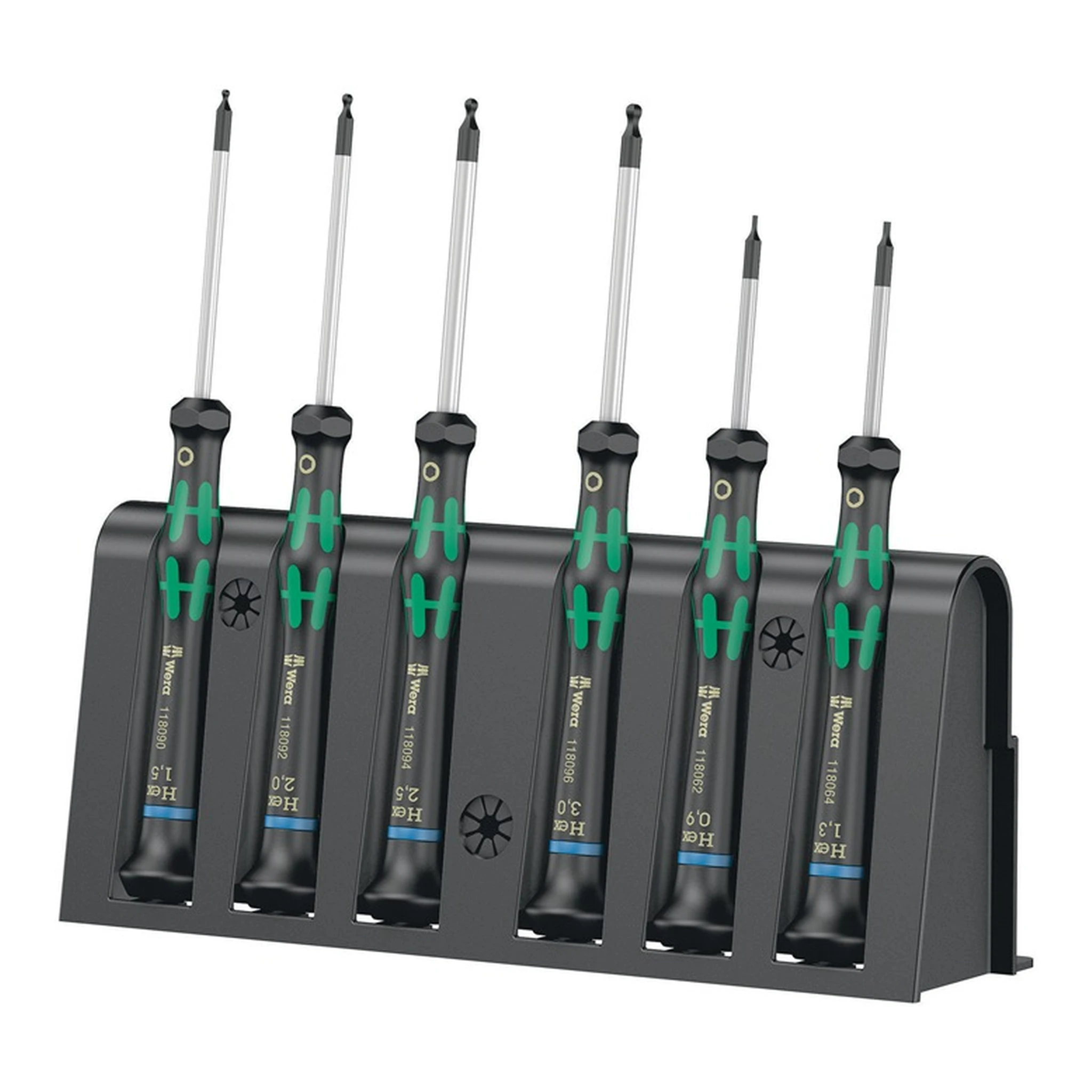 WERA | Elektronikerschraubendrehersatz 2052/6 Rack | 6teilig Sechskant rund nicromattiert Griff m.Drehkappe