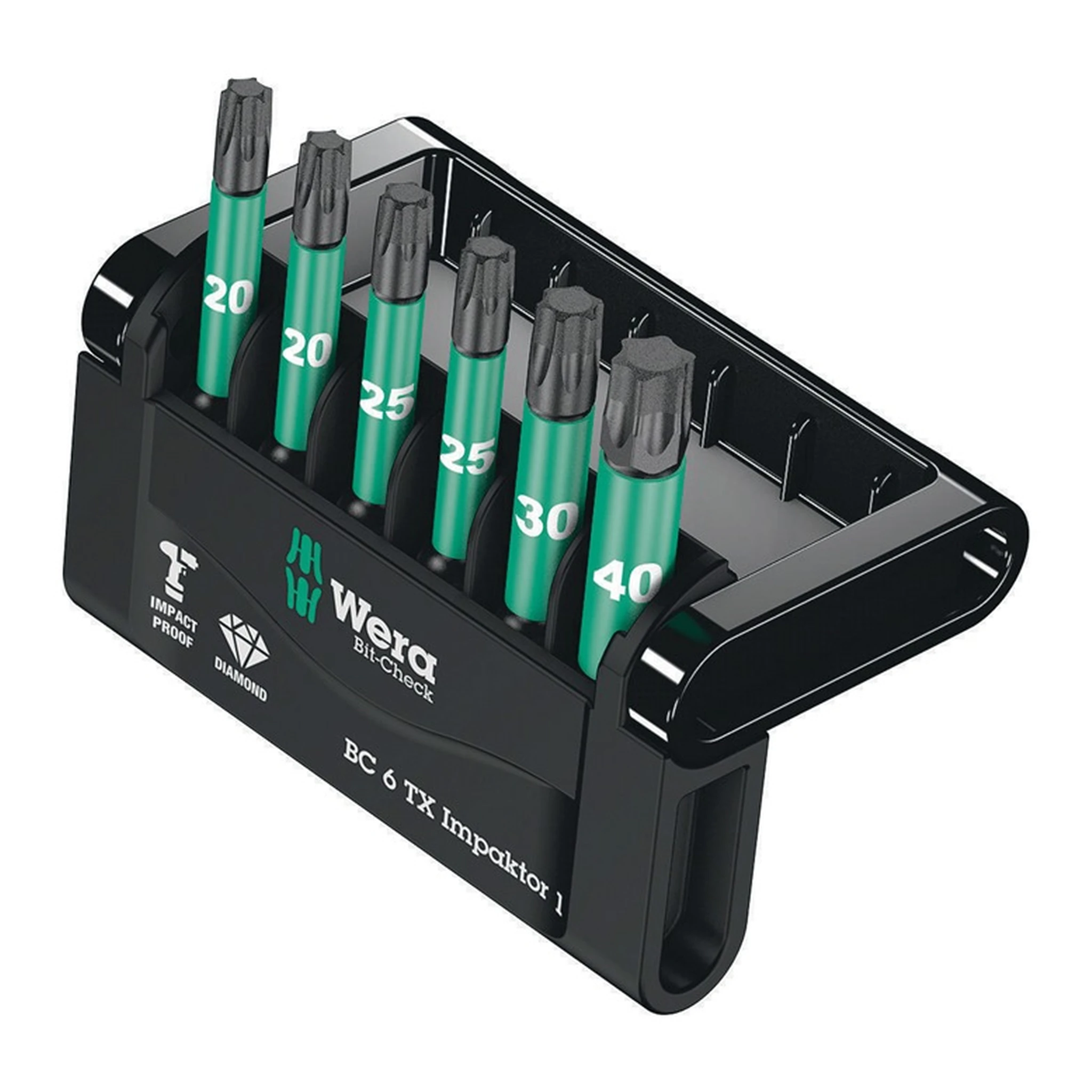 WERA | Bitsatz Bit-Check 6 TX Impaktor 1 | 6teilig L.50mm Torx diamantbeschichtet CV-Molybdän zähhart