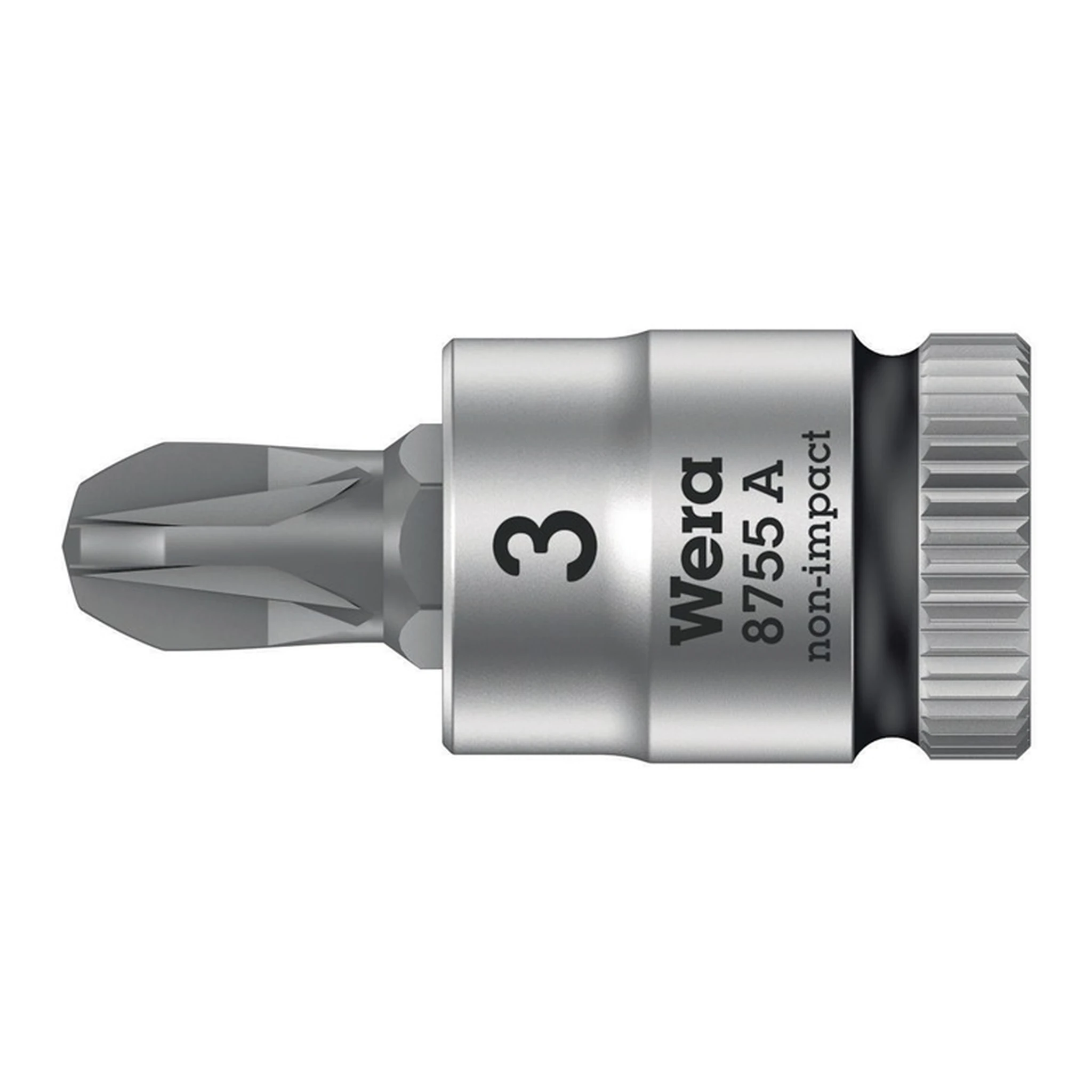 WERA | Schraubendrehereinsatz 8755 A Pozidriv | PZ3 Antriebs-4-kant 1/4Zoll Länge 28mm mattverchromt Kugelfangrille Rändelung