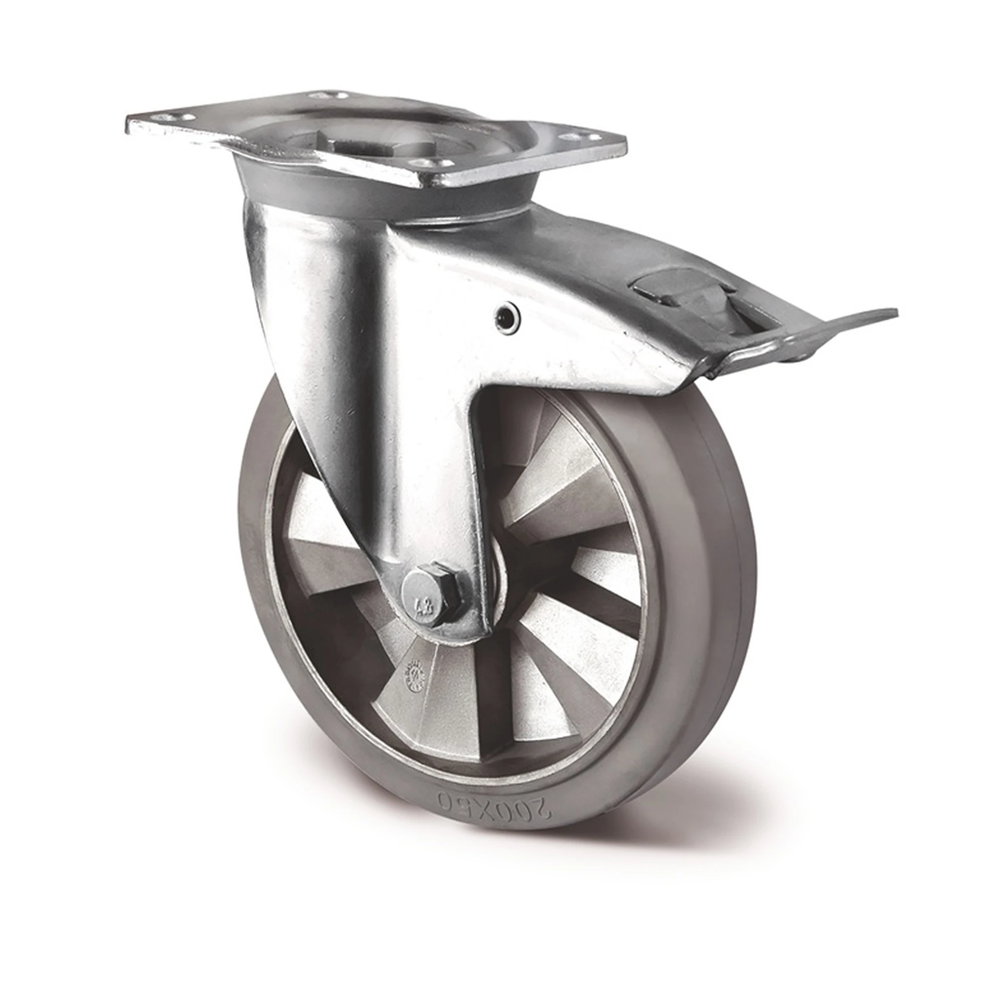 TECWERK | Schwerlastlenkrolle | Rad-Ø 200 mm Tragfähigkeit 500 kg Totalfeststeller Elastikgummi