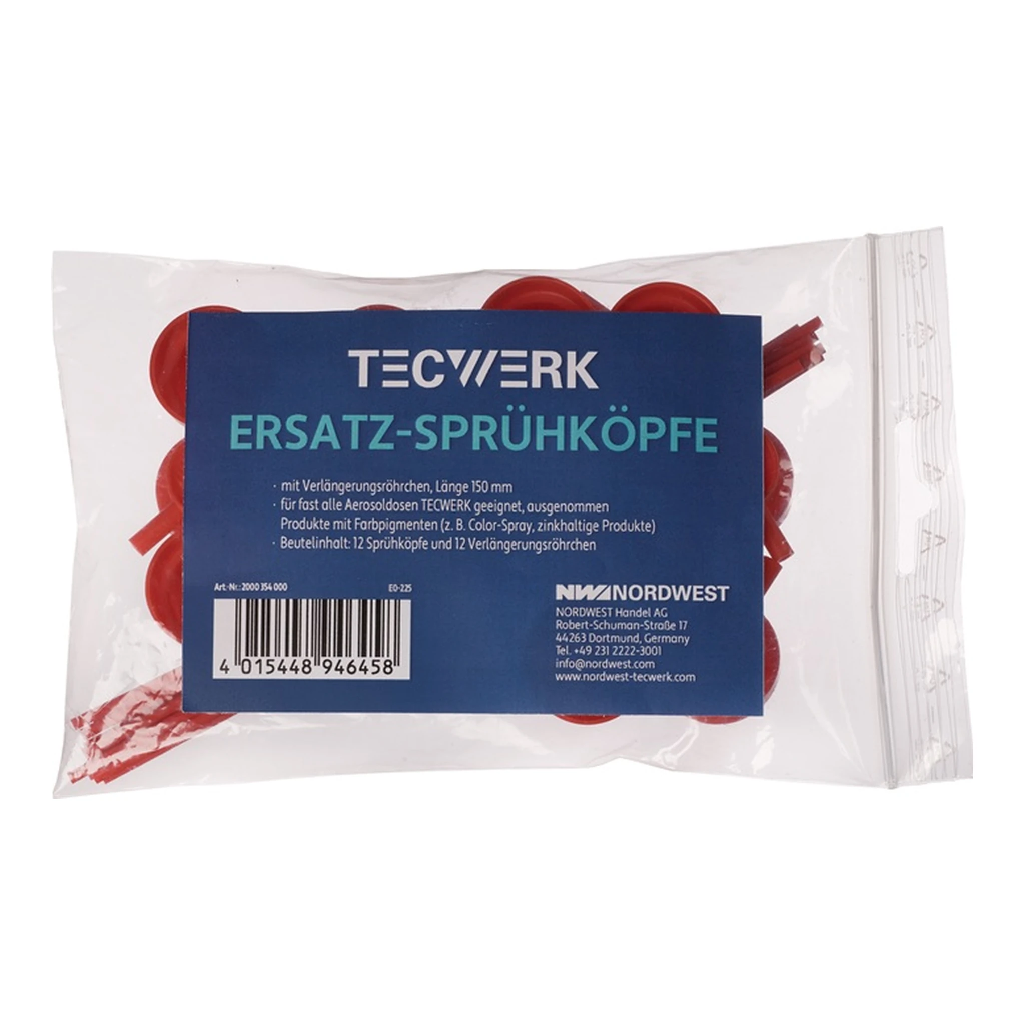 TECWERK | Ersatzsprühköpfe | je 12 Sprühköpfe u. Röhrchen (150 mm) Kunststoff