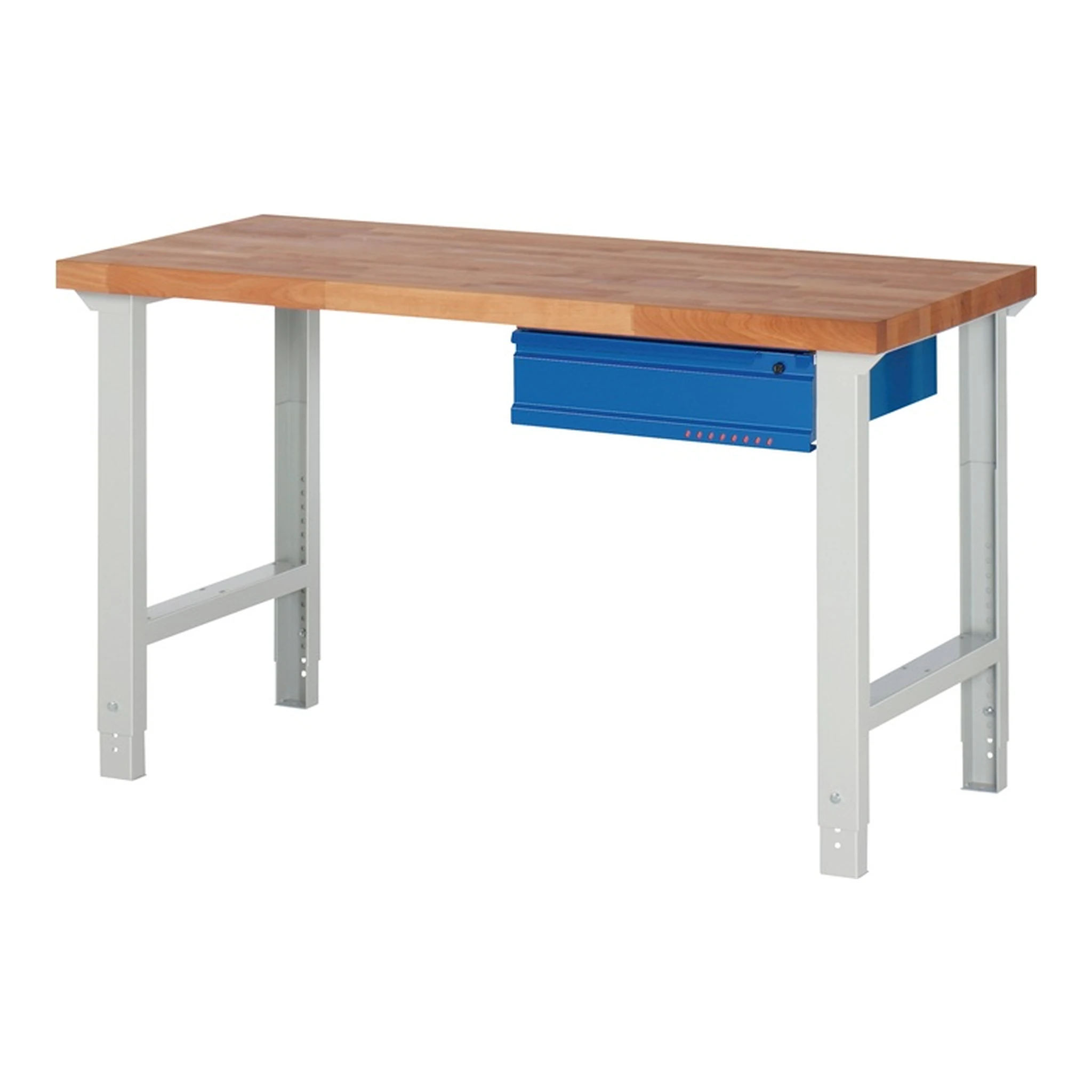 TECWERK | Werkbank Serie BK 650 | B1500xT700xH790-1140mm Buche massiv lichtgrau / enzianblau