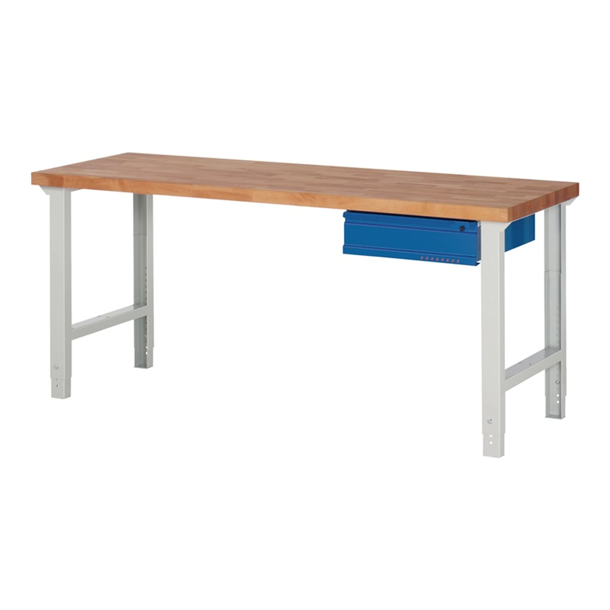 TECWERK | Werkbank Serie BK 650 | B2000xT700xH790-1140mm Buche massiv lichtgrau / enzianblau