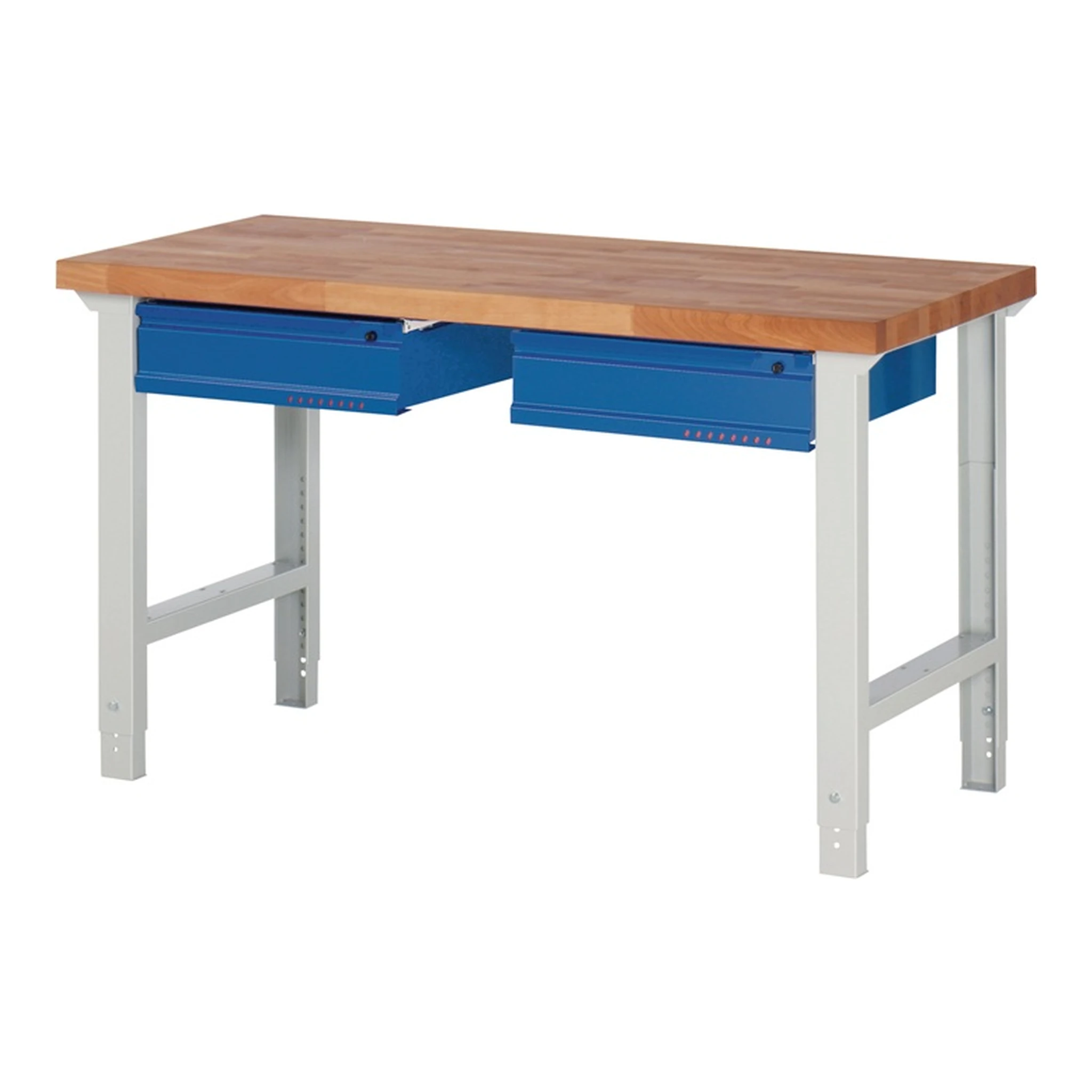 TECWERK | Werkbank Serie BK 650 | B1500xT700xH790-1140mm Buche massiv lichtgrau / enzianblau