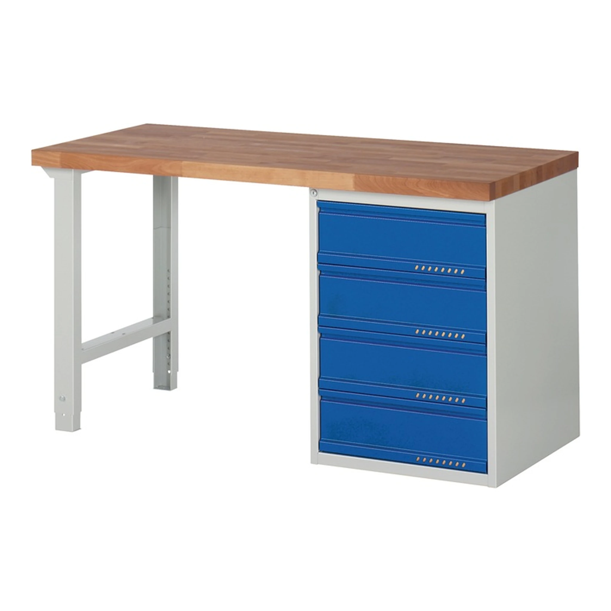 TECWERK | Werkbank Serie BK 650 | B1500xT700xH840mm Buche massiv lichtgrau / enzianblau