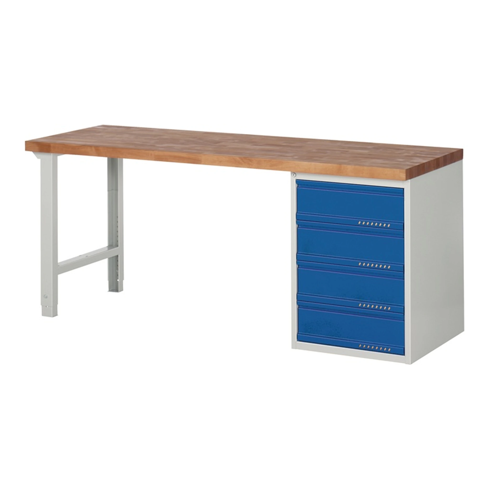 TECWERK | Werkbank Serie BK 650 | B2000xT700xH840mm Buche massiv lichtgrau / enzianblau
