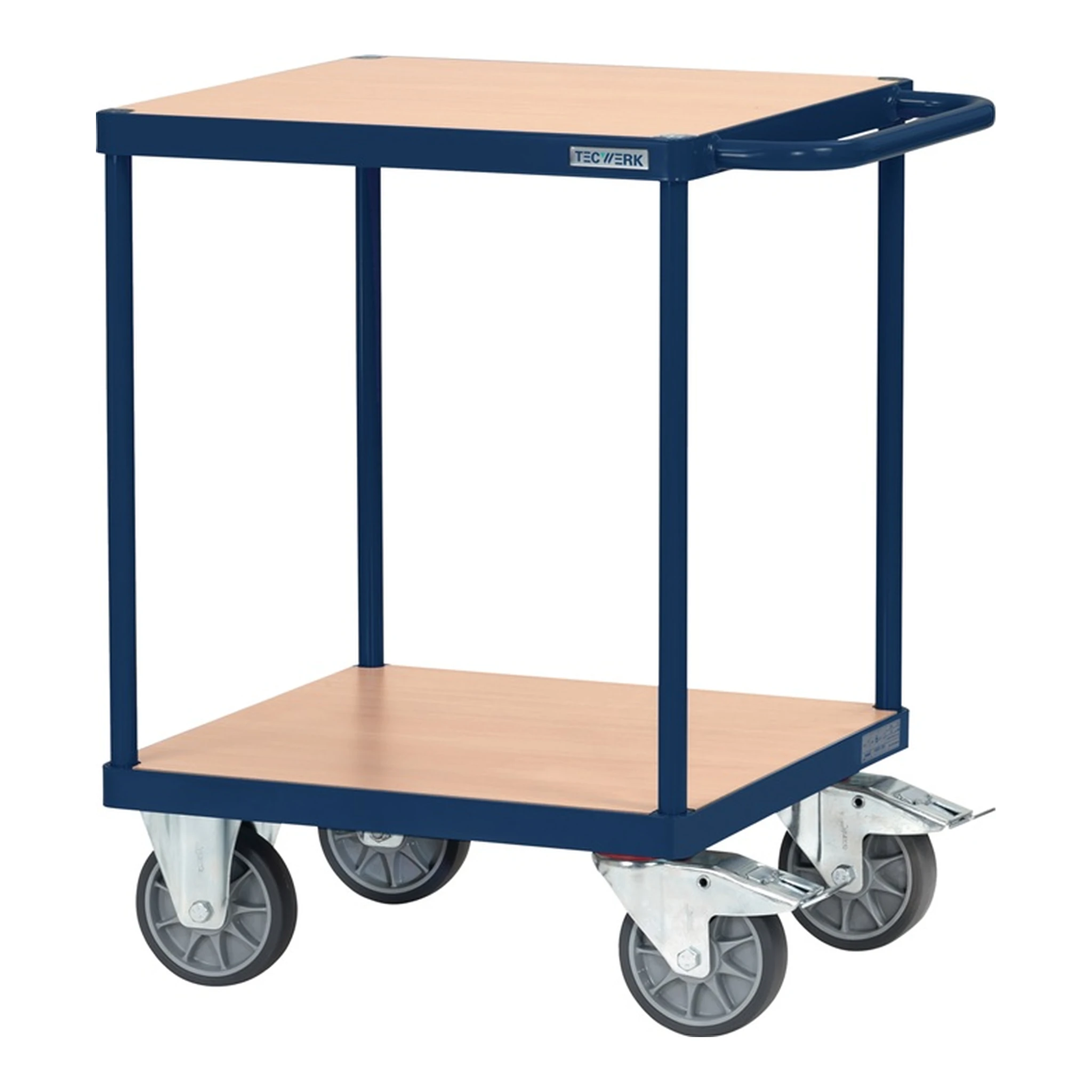 TECWERK | Tischwagen | 2 Ladeflächen L600xB600mm saphirblau, RAL 5003 Trgf.500 kg