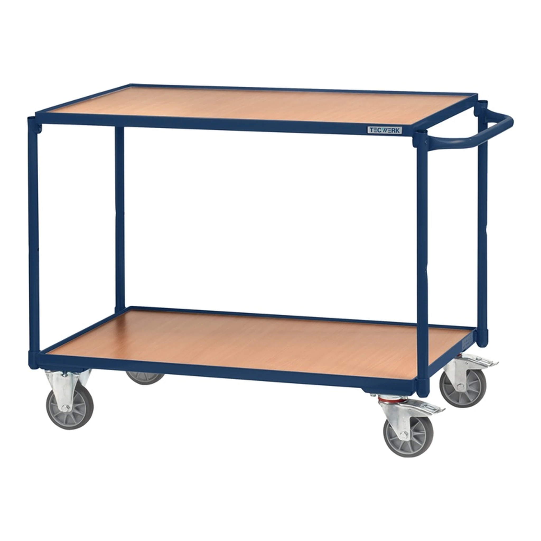TECWERK | Tischwagen | 2 Ladeflächen L850xB500mm saphirblau, RAL 5003 Trgf.300 kg