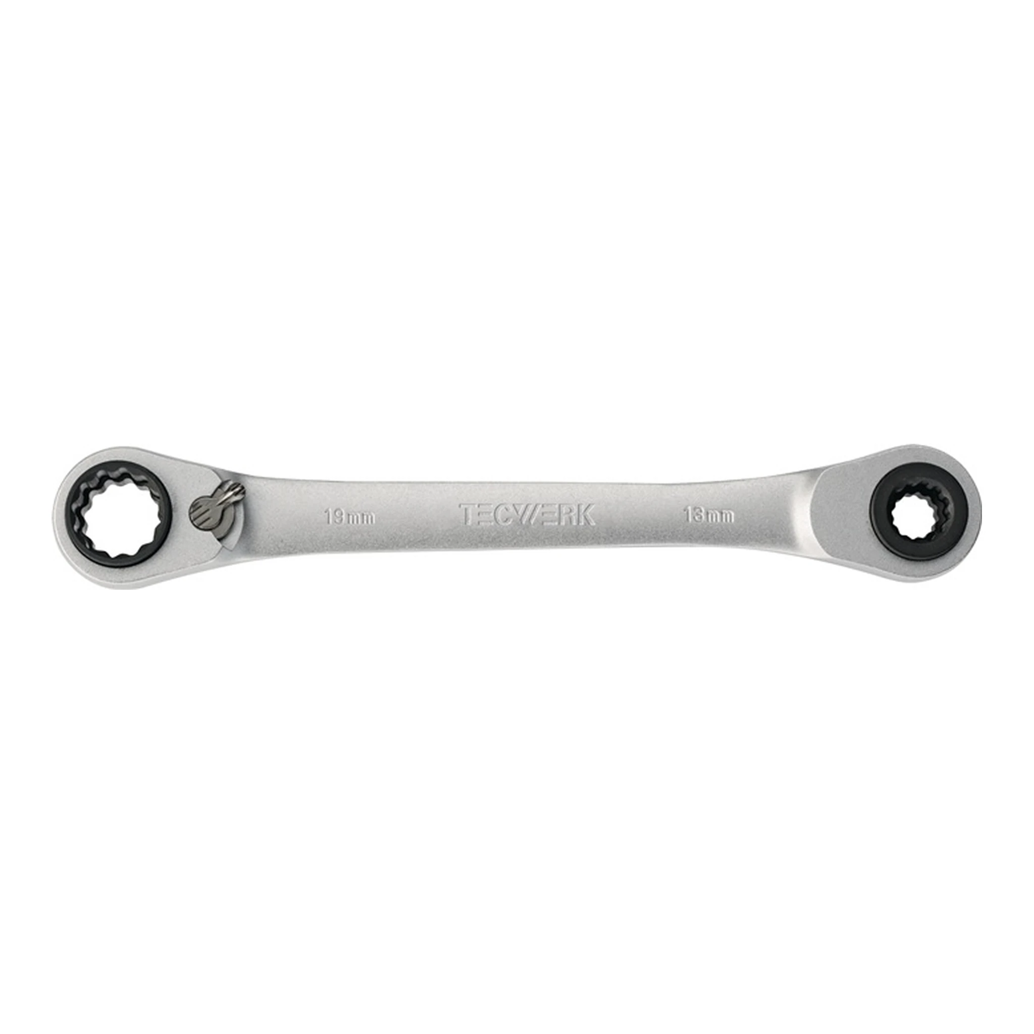 TECWERK | Multifunktionsknarrenringschlüssel 4 in 1 | 10 / 13 / 17 / 19 mm 12-KT. Länge 220 mm