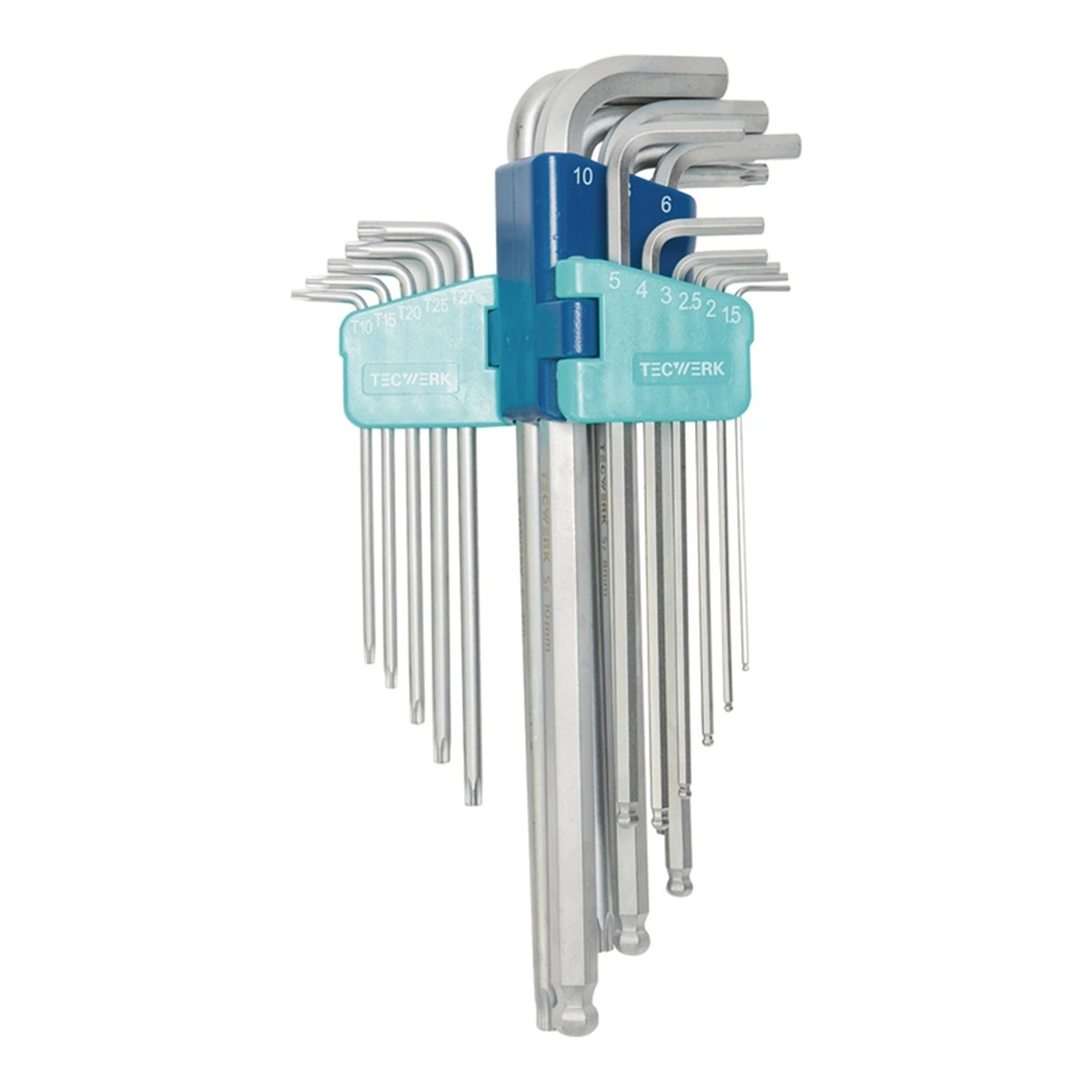 TECWERK | Winkelschraubendreher-Satz | 18-teilig Kunststoffhalter SW 1,5 - 10 mm - T10 - T50