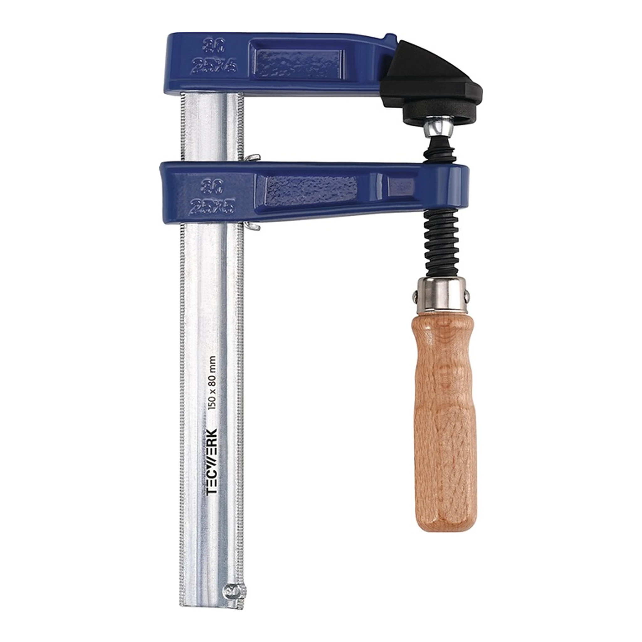 TECWERK | Temperguss-Schraubzwinge | Spannweite 150 mm Ausladung 80 mm Holzgriff