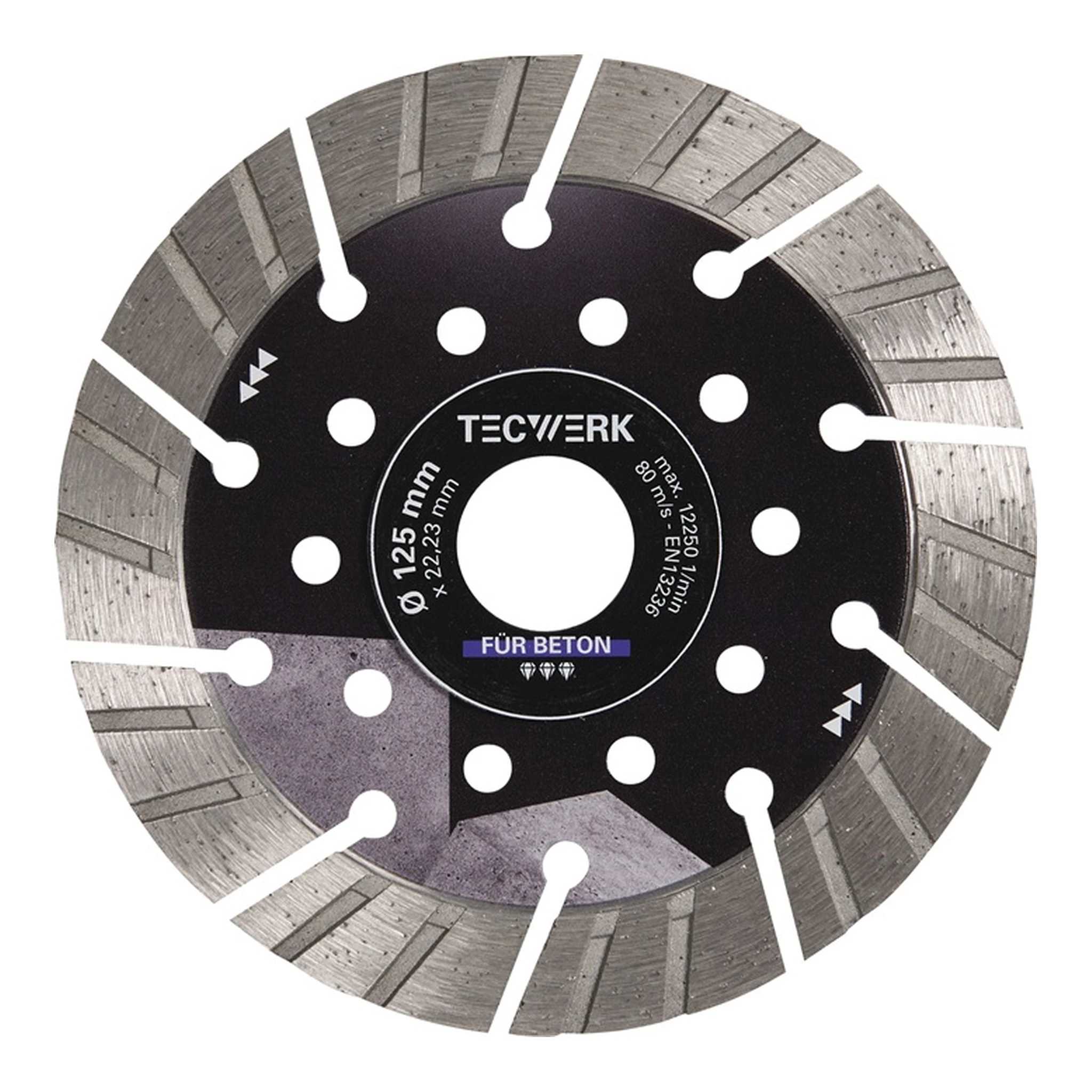 TECWERK | Diamanttrennscheibe BETON PRO | Ø 115 mm Bohrung 22,23 mm Segmenthöhe 15 mm Segmentstärke 2,4 mm