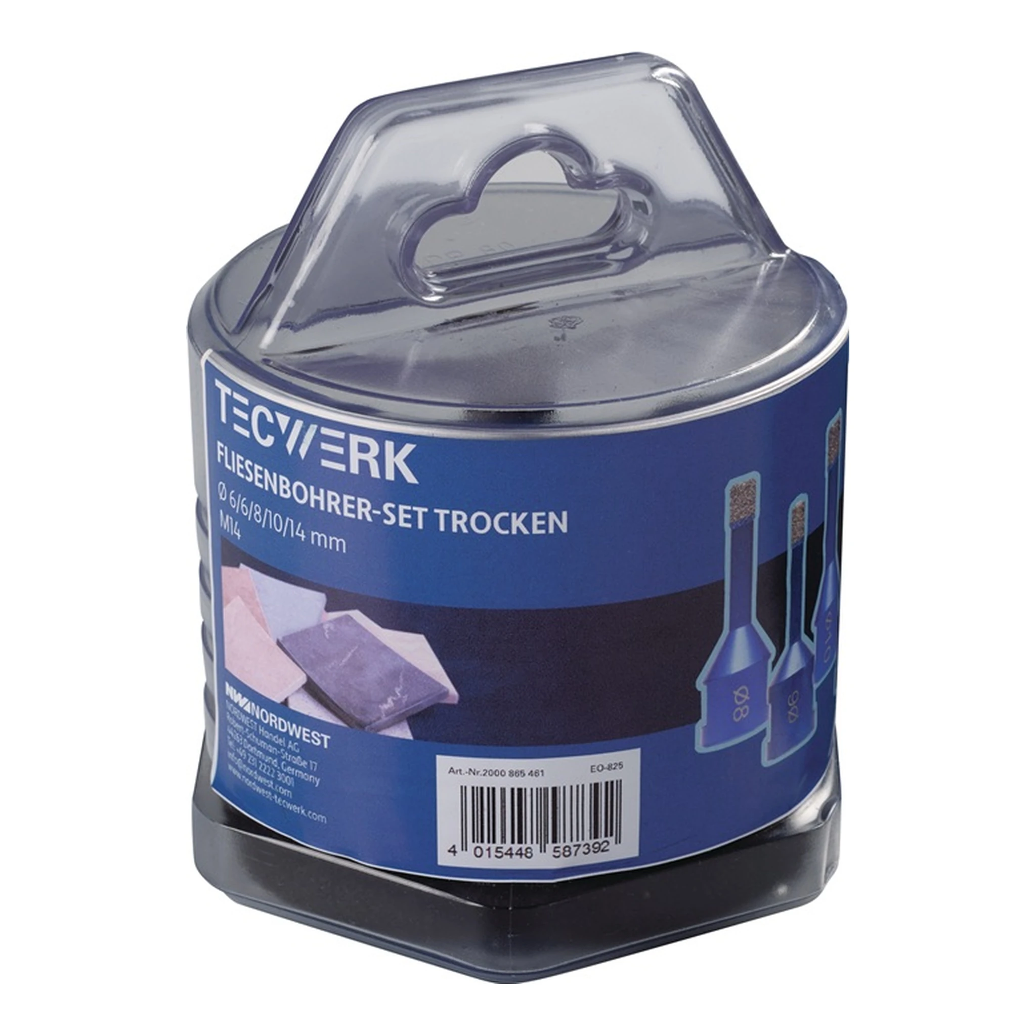 TECWERK | Diamant-Fliesenbohrer SET SANITÄR | Ø 6 mm / 6 mm / 8 mm / 10 mm / 14 mm Länge 63,5 mm 5-teilig Segmentanzahl 1
