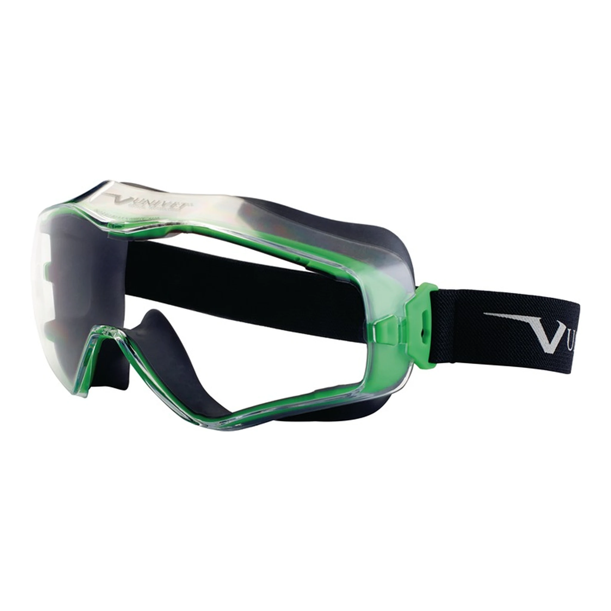 UNIVET | Vollsichtschutzbrille 6x3 | EN 166, EN 170 Rahmen gunmetallic/grün, Scheibe klar